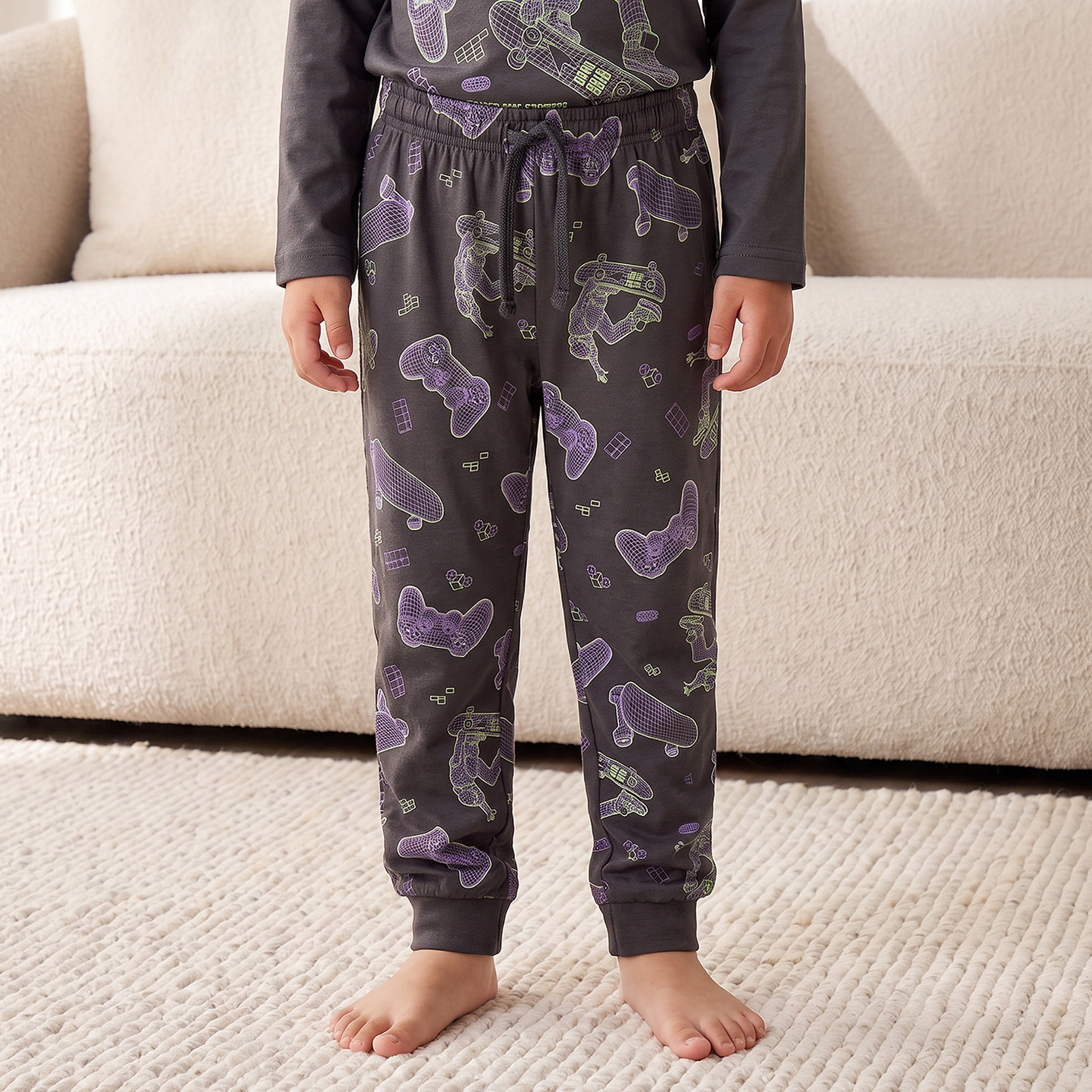 طقم بيجاما قطن بياقة ضيقة وأكمام طويلة وطبعات من جونيورز-boys-clothing-nightwear-image-3