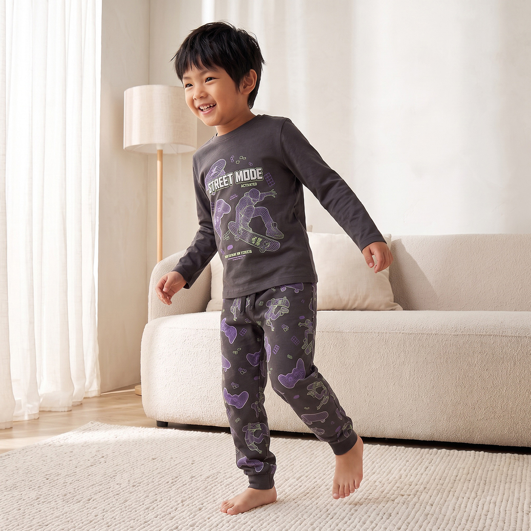 طقم بيجاما قطن بياقة ضيقة وأكمام طويلة وطبعات من جونيورز-boys-clothing-nightwear-image-7