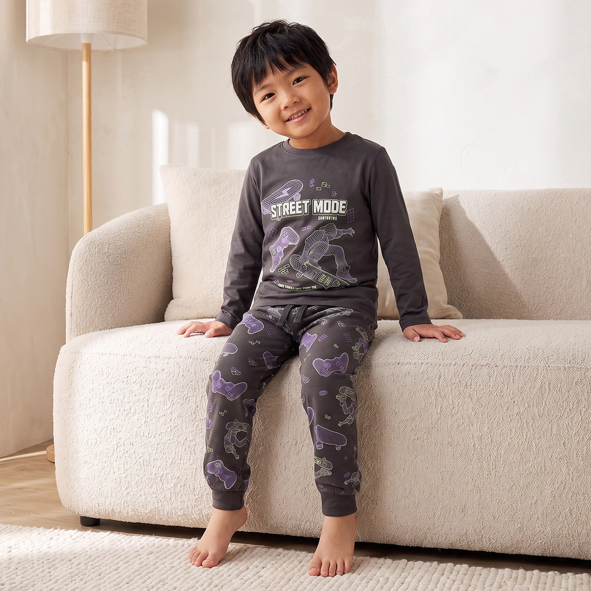 طقم بيجاما قطن بياقة ضيقة وأكمام طويلة وطبعات من جونيورز-boys-clothing-nightwear-image-8