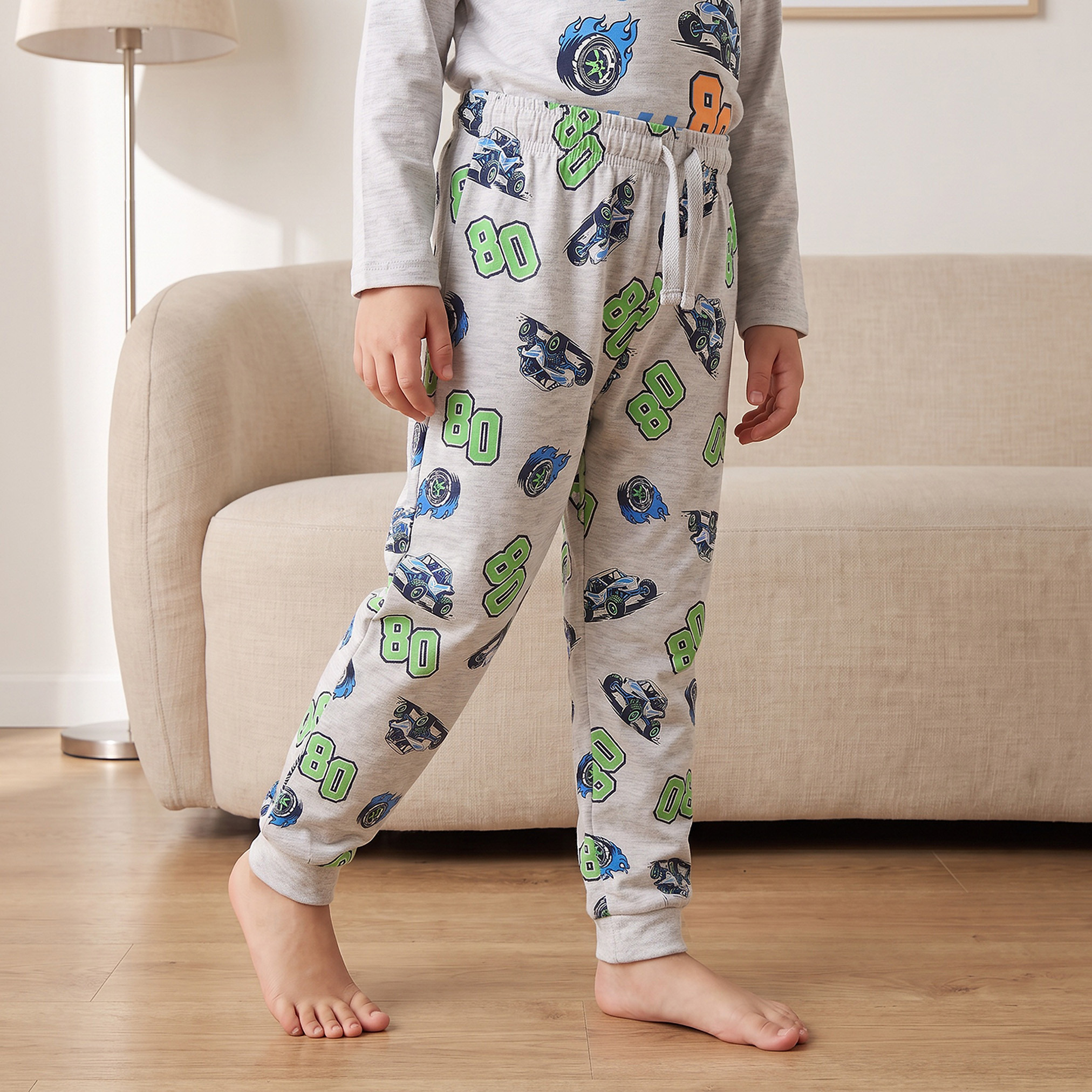 Juniors Cotton Long Sleeves Pyjama Set with Racing Car Print-boys-clothing-nightwear-image-3