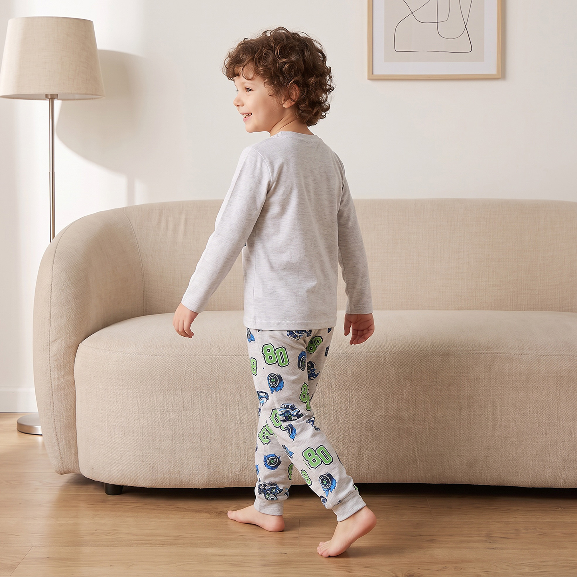 Juniors Cotton Long Sleeves Pyjama Set with Racing Car Print-boys-clothing-nightwear-image-4