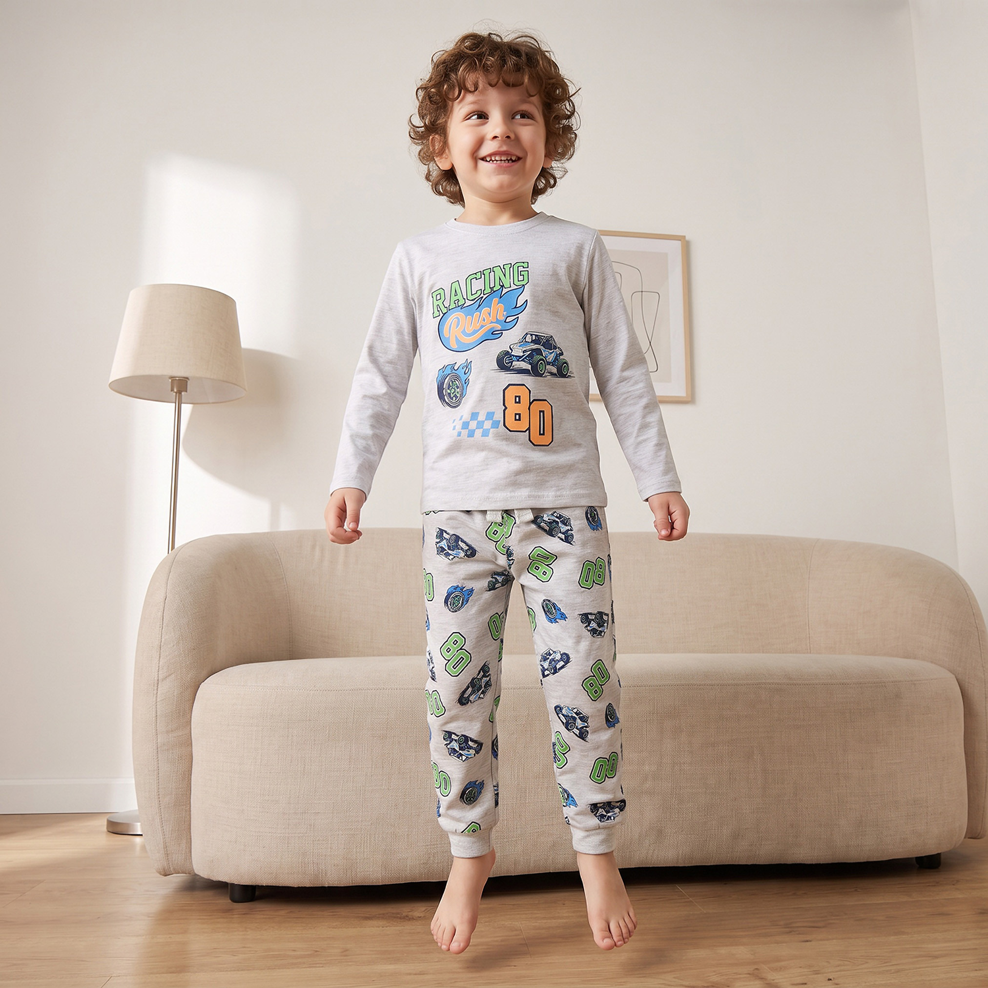 Juniors Cotton Long Sleeves Pyjama Set with Racing Car Print-boys-clothing-nightwear-image-5