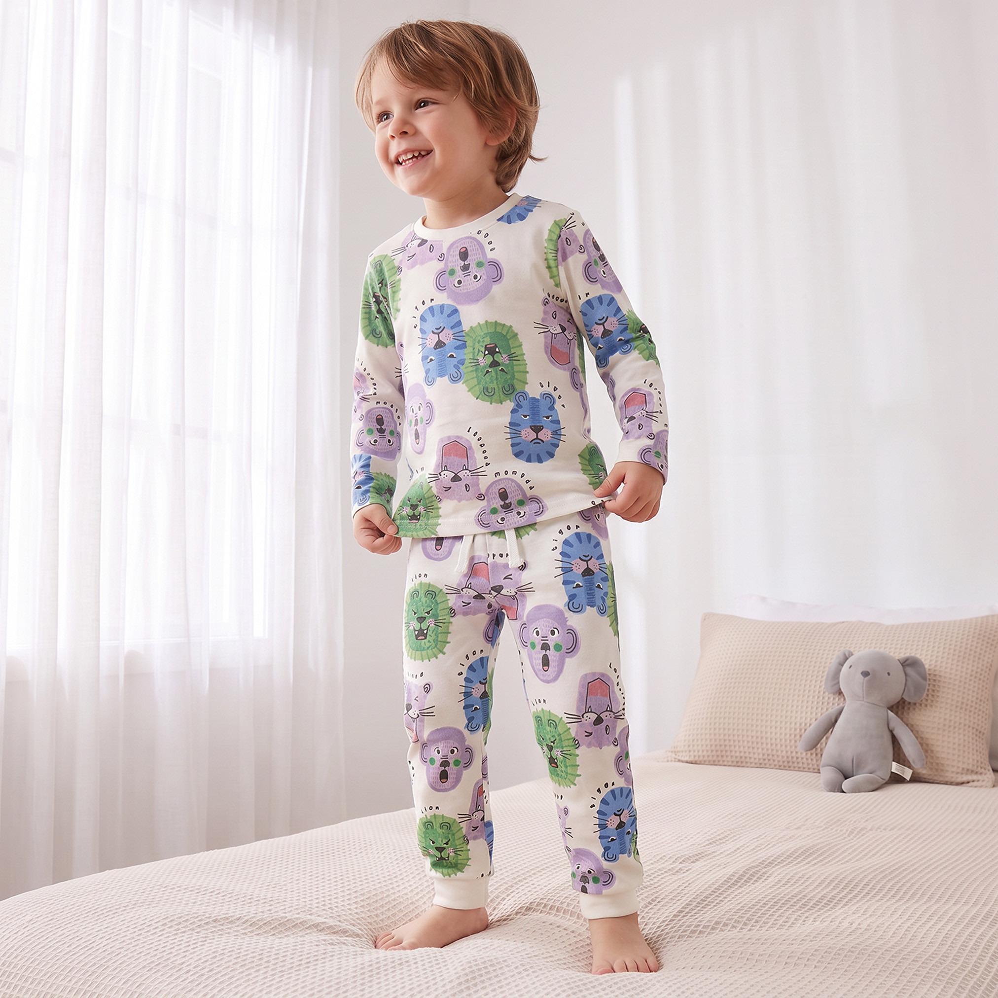 طقم بيجاما قطن بياقة ضيقة وأكمام طويلة وطبعات من جونيورز-boys-clothing-nightwear-image-1