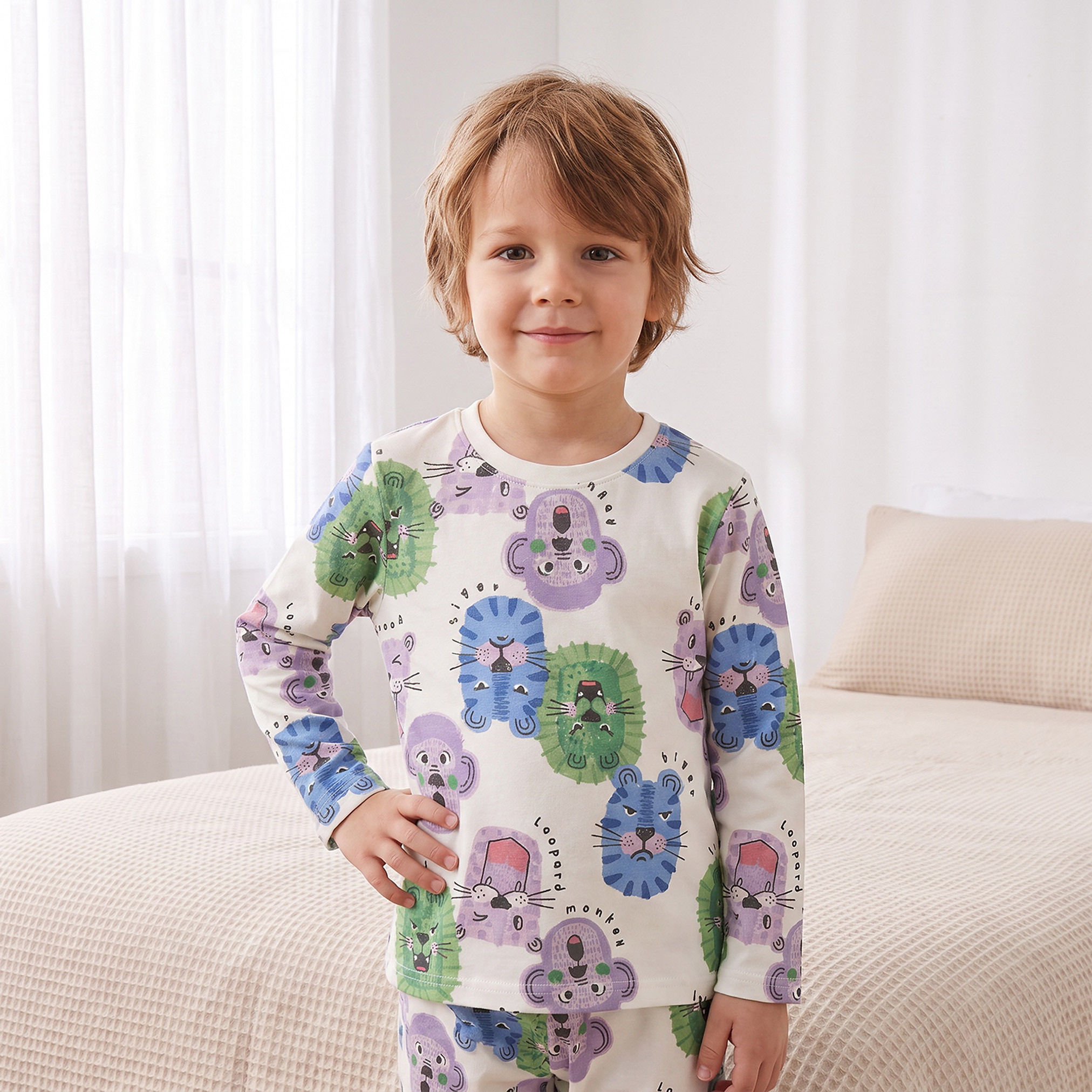 طقم بيجاما قطن بياقة ضيقة وأكمام طويلة وطبعات من جونيورز-boys-clothing-nightwear-image-3