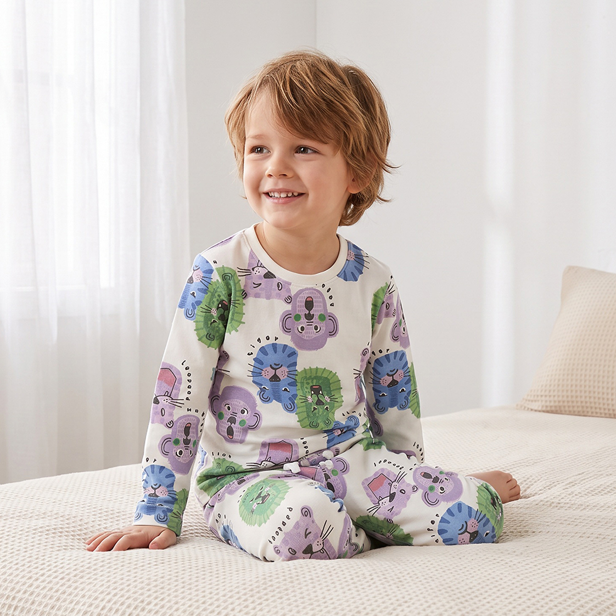 طقم بيجاما قطن بياقة ضيقة وأكمام طويلة وطبعات من جونيورز-boys-clothing-nightwear-image-5