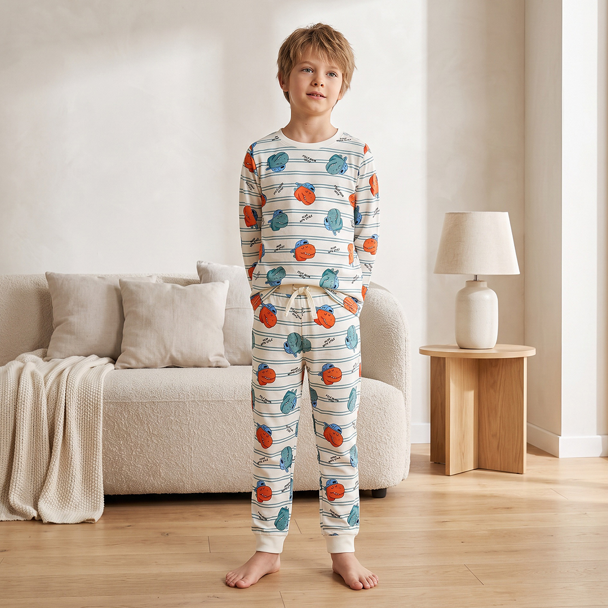 طقم بيجاما قطن بياقة ضيقة وأكمام طويلة وطبعات من جونيورز-baby-boys-clothing-nightwear-pyjamasets-image-1