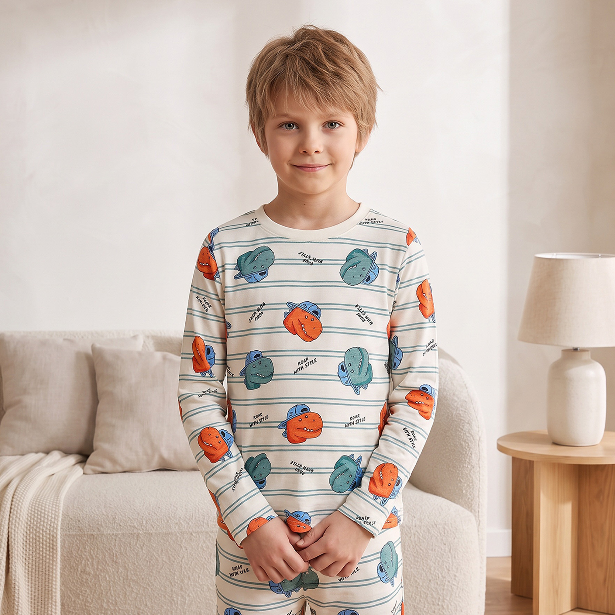طقم بيجاما قطن بياقة ضيقة وأكمام طويلة وطبعات من جونيورز-baby-boys-clothing-nightwear-pyjamasets-image-3