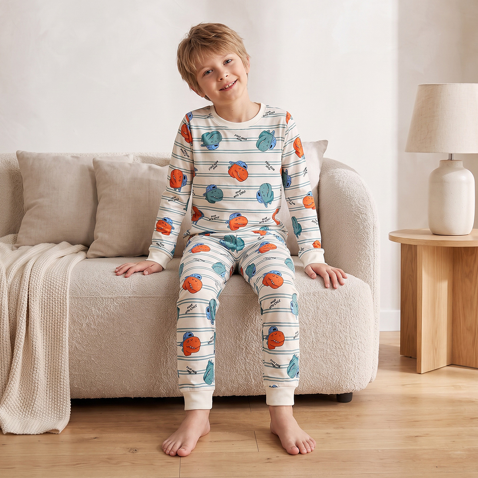 طقم بيجاما قطن بياقة ضيقة وأكمام طويلة وطبعات من جونيورز-baby-boys-clothing-nightwear-pyjamasets-image-6