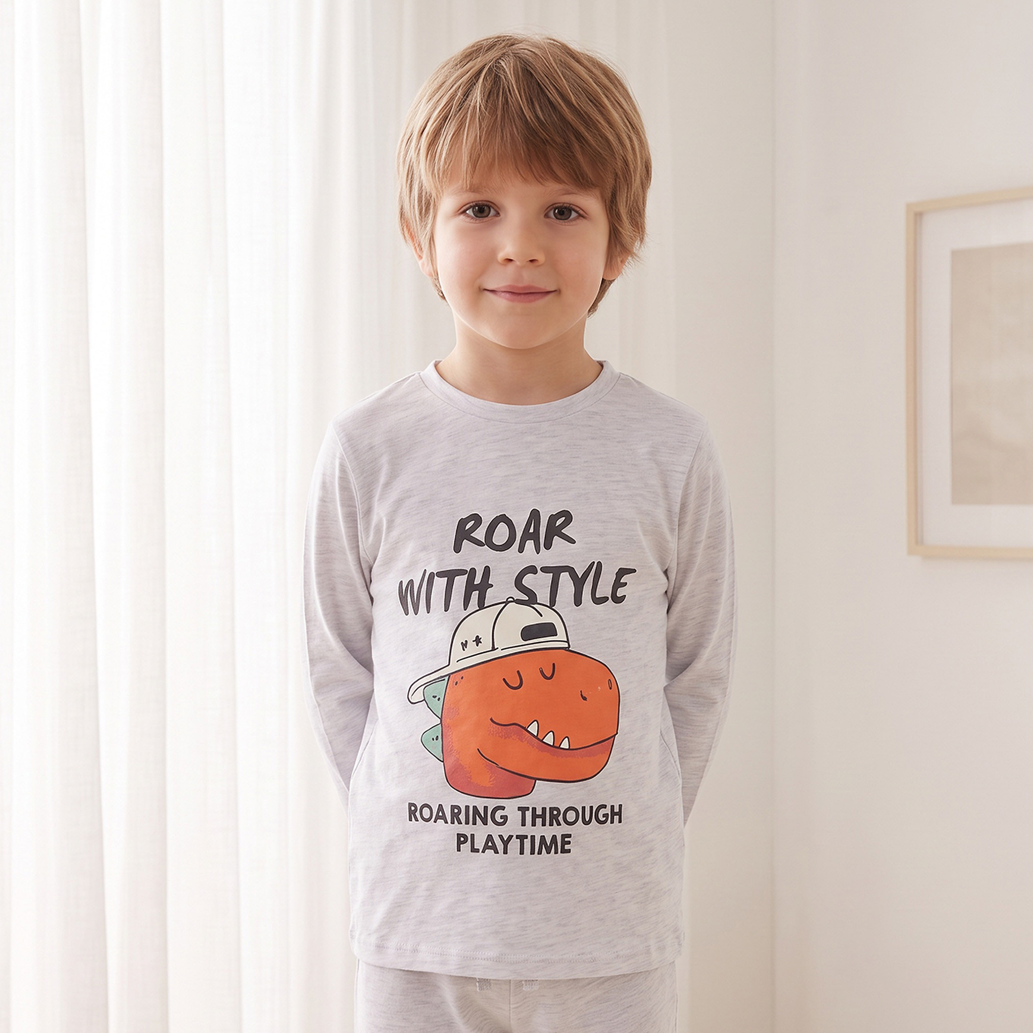 طقم بيجاما قطن بياقة ضيقة وأكمام طويلة بطبعات من جونيورز-baby-boys-clothing-nightwear-pyjamasets-image-3