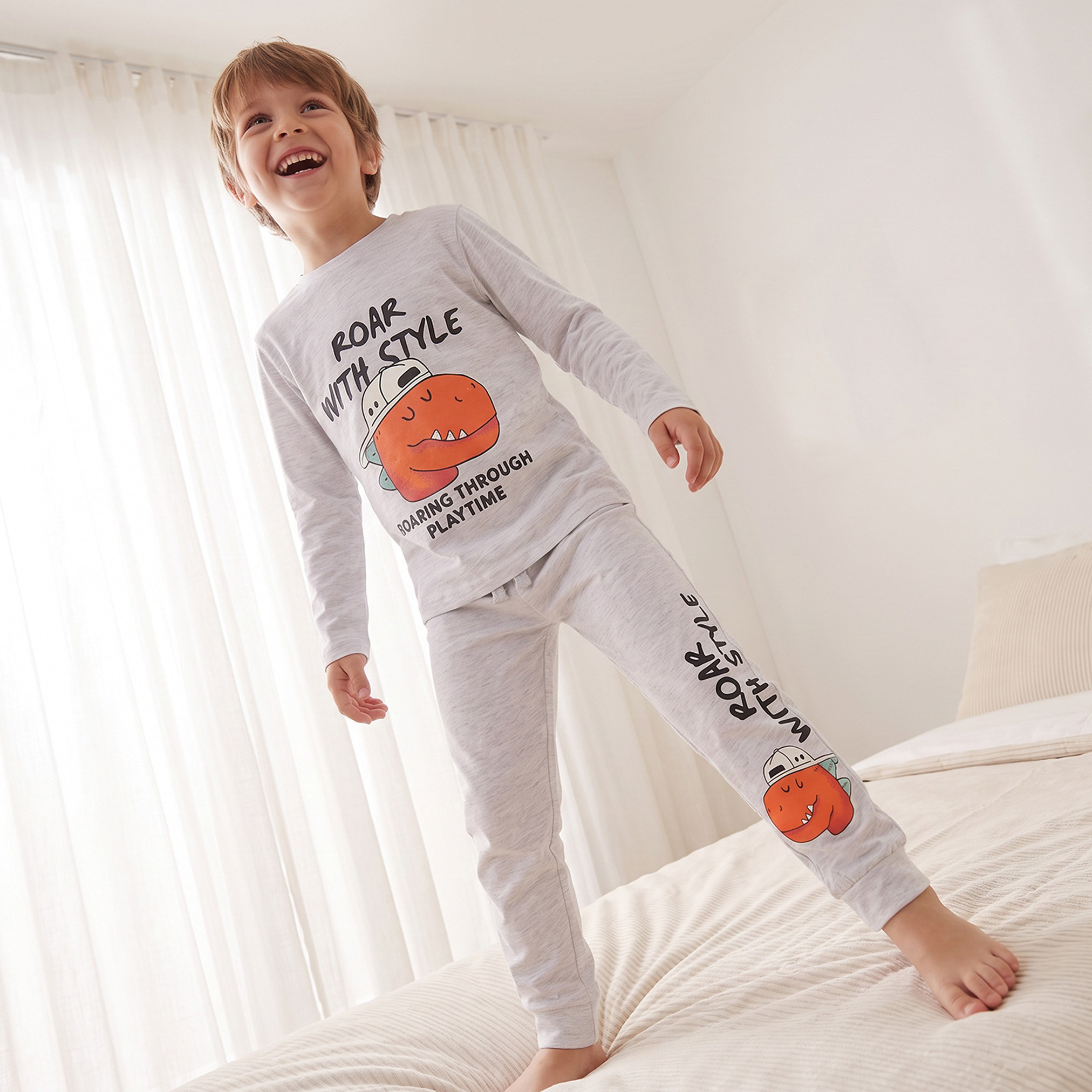طقم بيجاما قطن بياقة ضيقة وأكمام طويلة بطبعات من جونيورز-baby-boys-clothing-nightwear-pyjamasets-image-5