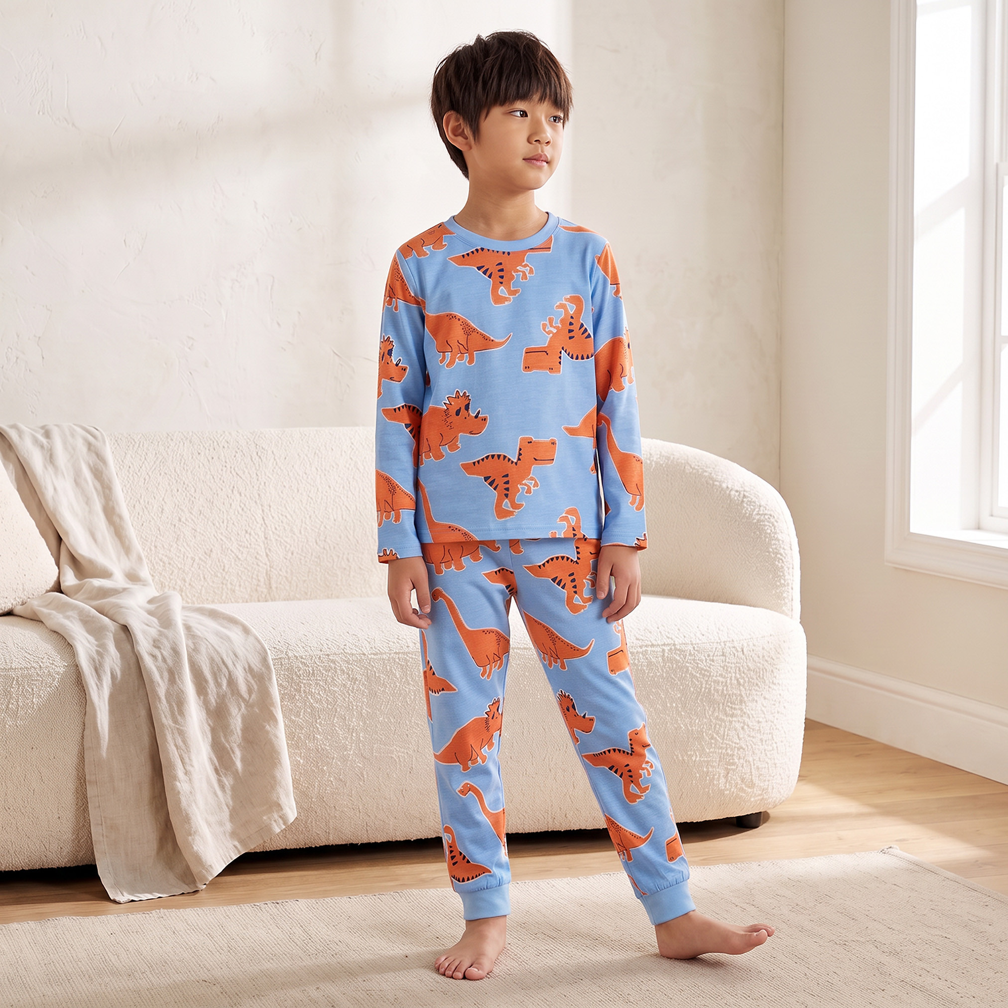 طقم بيجاما قطن بياقة مستديرة وأكمام طويلة وطبعات من جونيورز-baby-boys-clothing-nightwear-pyjamasets-image-1