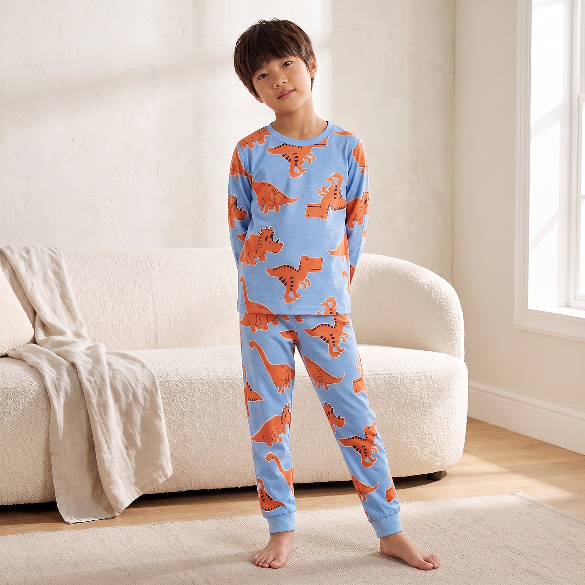طقم بيجاما قطن بياقة مستديرة وأكمام طويلة وطبعات من جونيورز-baby-boys-clothing-nightwear-pyjamasets-image-5