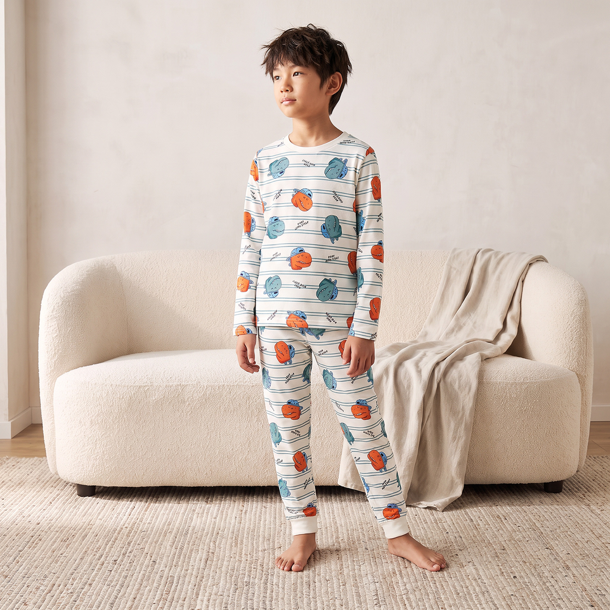 طقم 3 قطع بيجاما قطن بياقة ضيقة وأكمام طويلة بطبعات من جونيورز-baby-boys-clothing-nightwear-pyjamasets-image-5