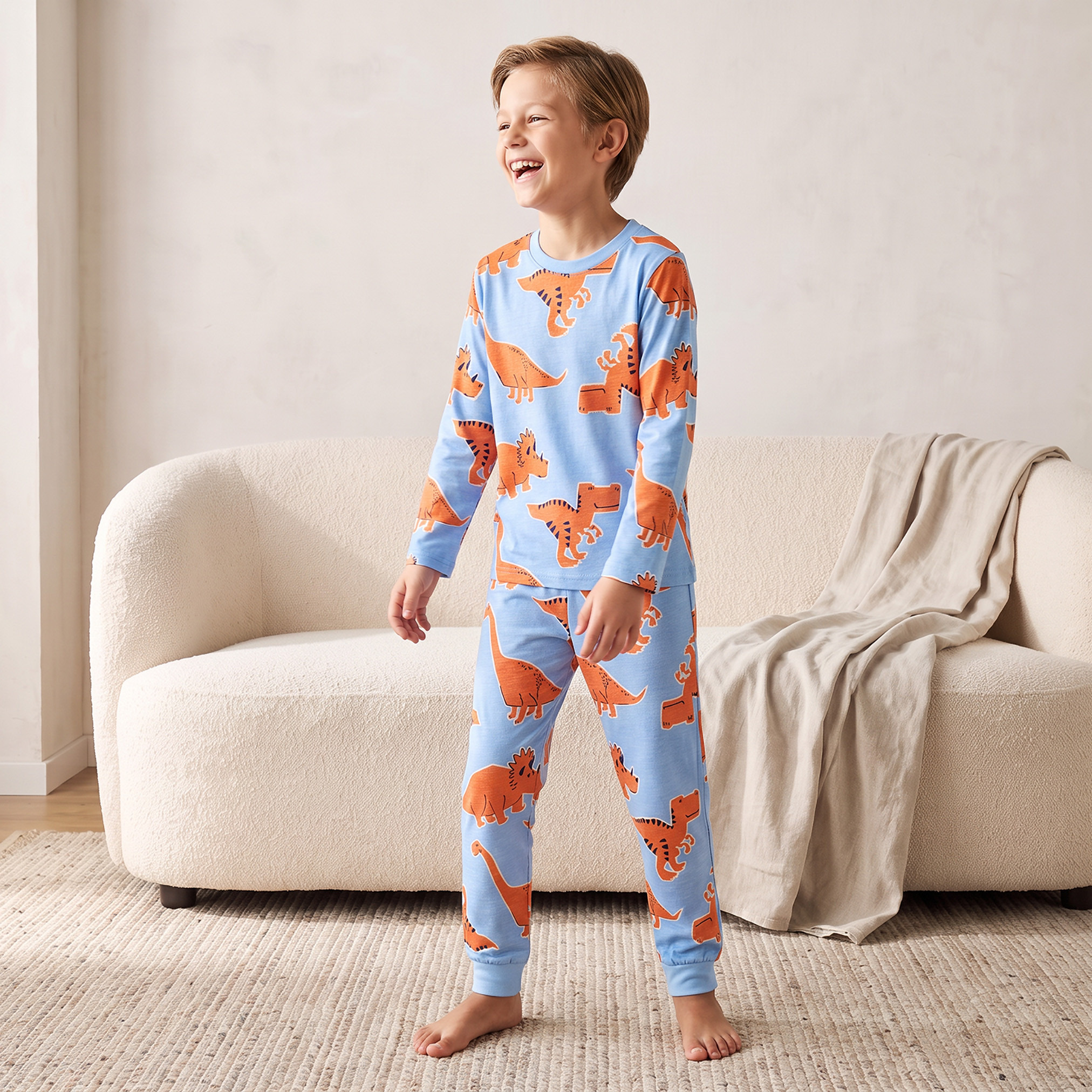 طقم 3 قطع بيجاما قطن بياقة ضيقة وأكمام طويلة بطبعات من جونيورز-baby-boys-clothing-nightwear-pyjamasets-image-6