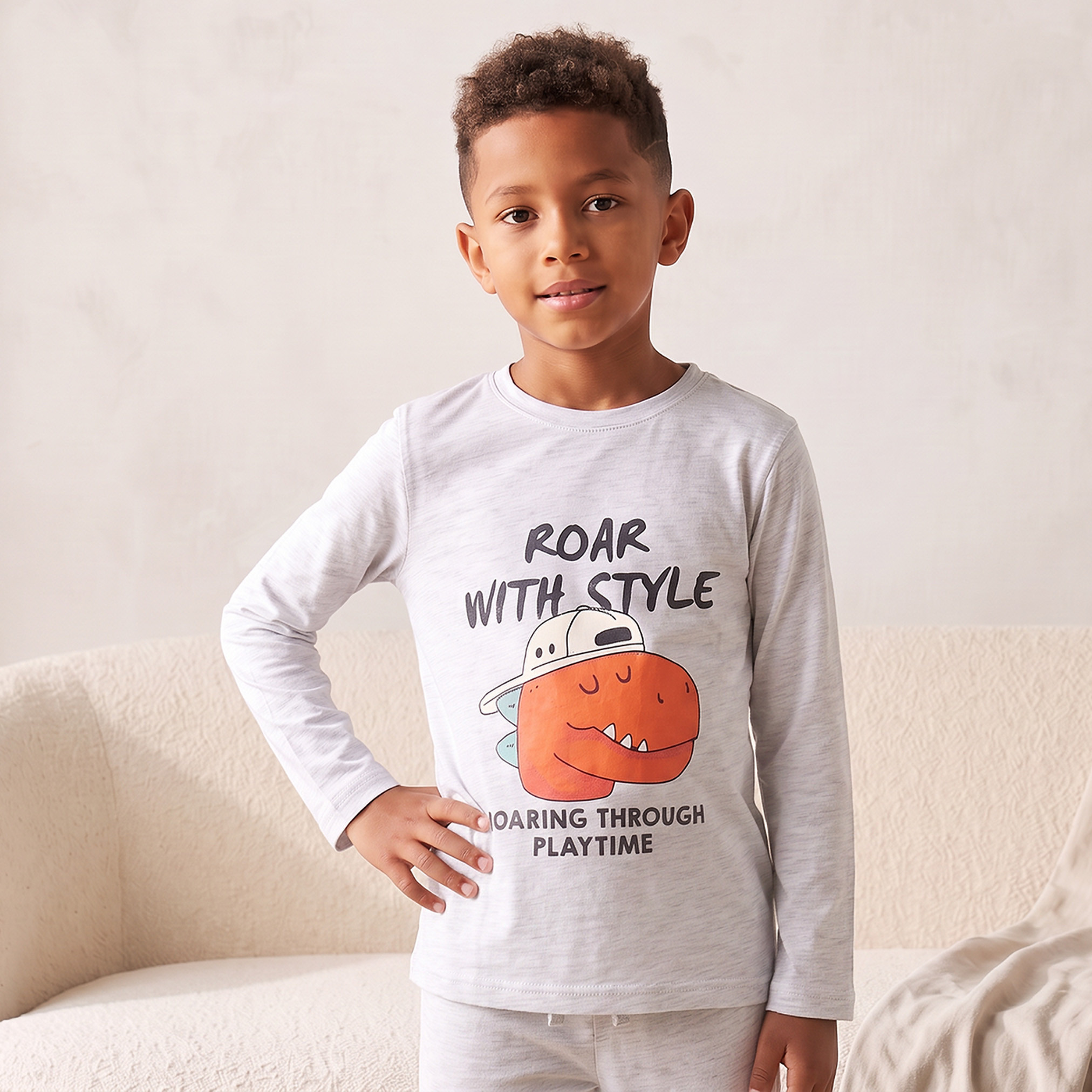 طقم 3 قطع بيجاما قطن بياقة ضيقة وأكمام طويلة بطبعات من جونيورز-baby-boys-clothing-nightwear-pyjamasets-image-8