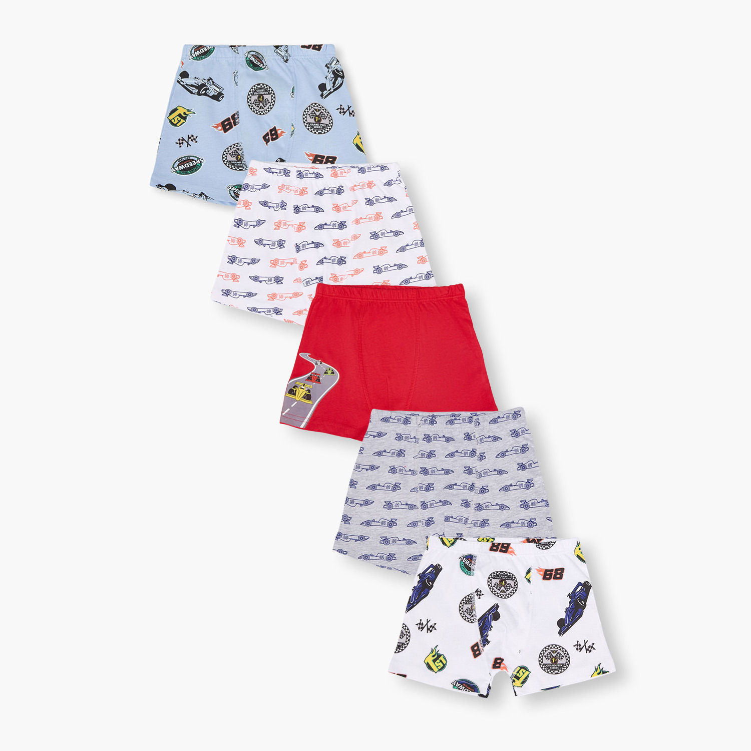 Pack of 5 Juniors Cotton Boxer Briefs with Racing Car Print-baby-boys-clothing-innerwear-image-1