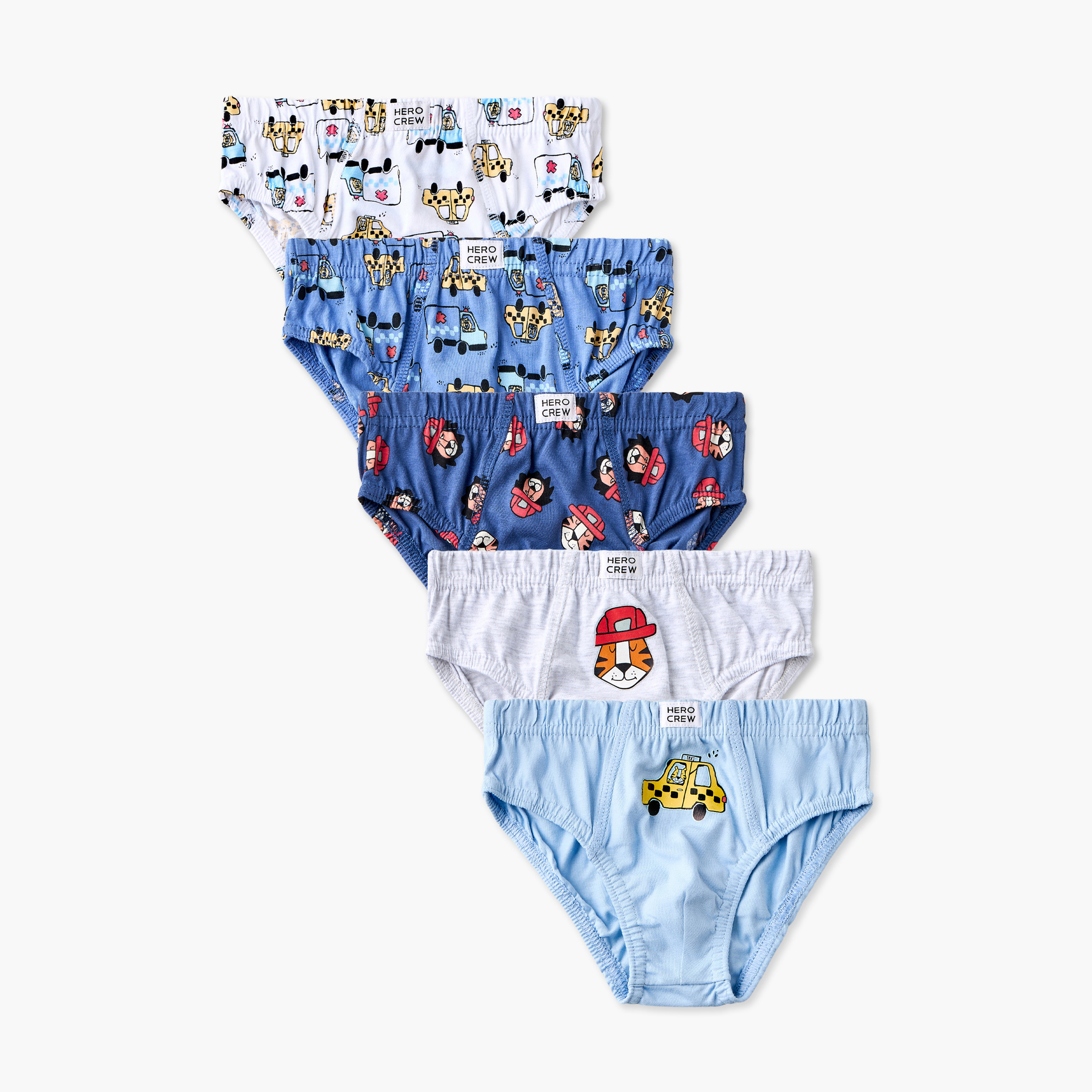 Pack of 5 Juniors Cotton Briefs with Vehicle Print-baby-boys-clothing-innerwear-image-1