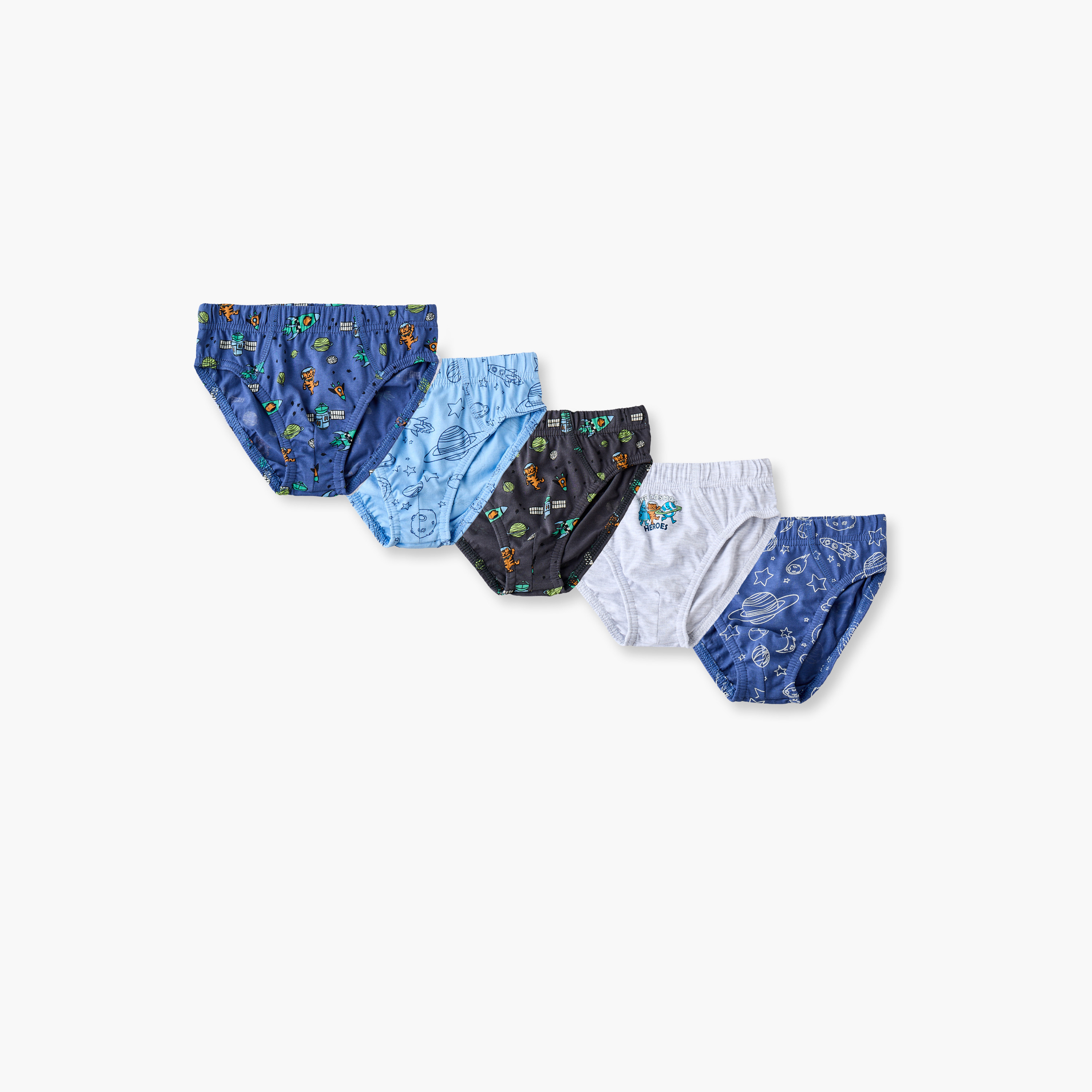 Pack of 5 Juniors Cotton Briefs with Space Print-baby-boys-clothing-innerwear-image-1