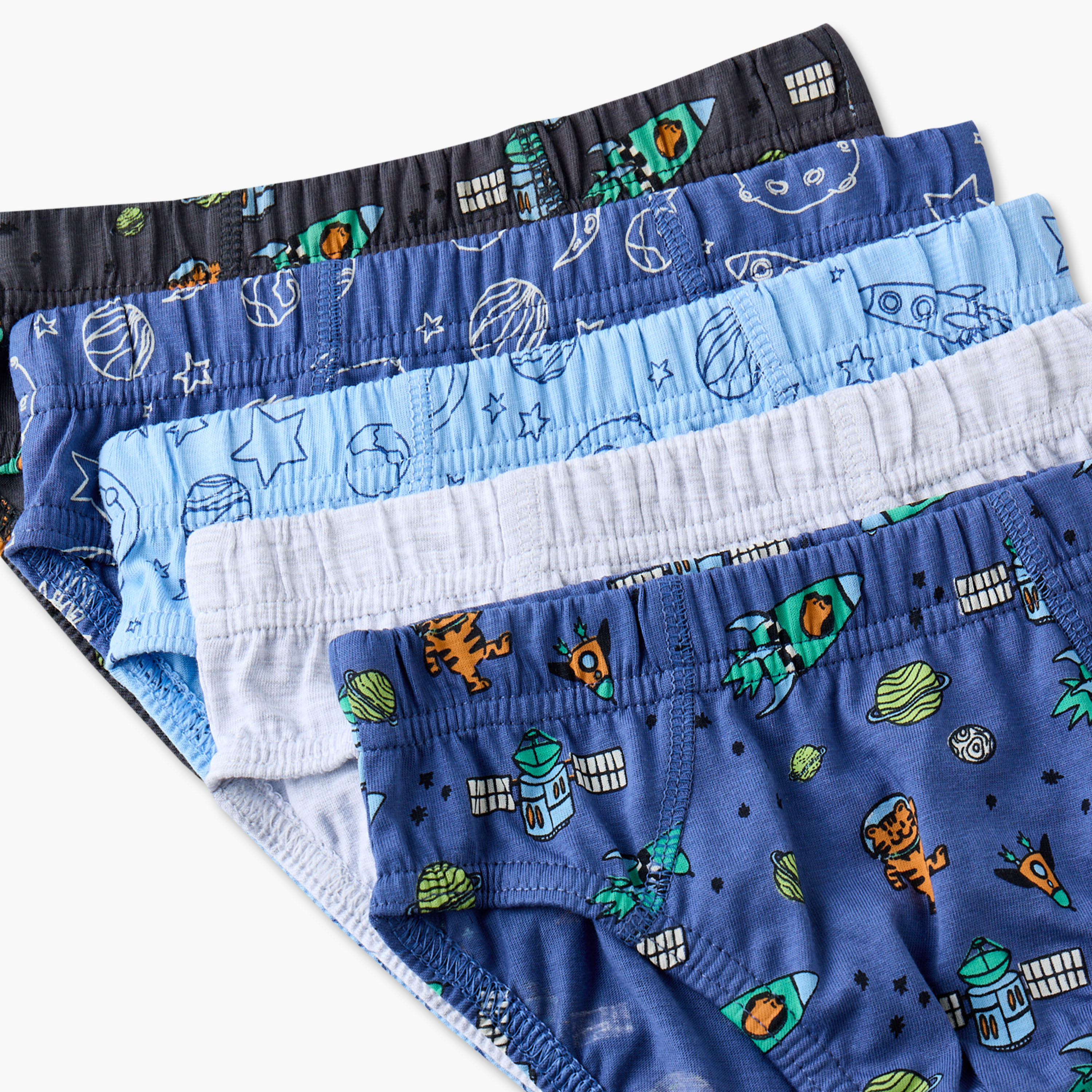 Pack of 5 Juniors Cotton Briefs with Space Print-baby-boys-clothing-innerwear-image-6