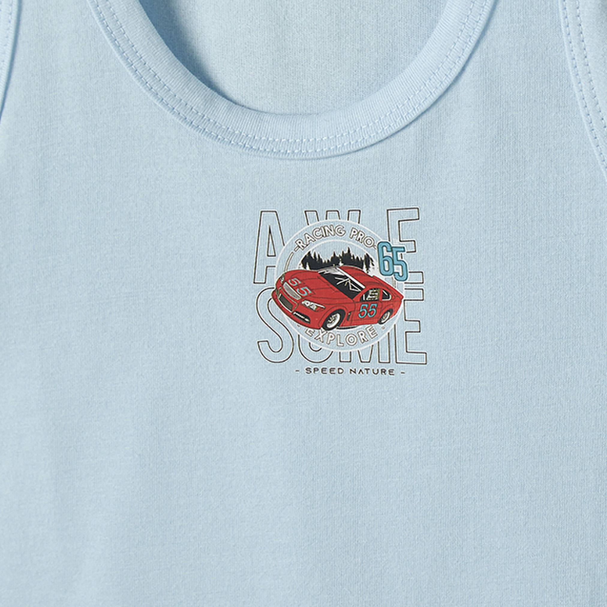 Pack of 5 Juniors Cotton Round Neck Vest with Racing Car Print-baby-boys-clothing-innerwear-image-9
