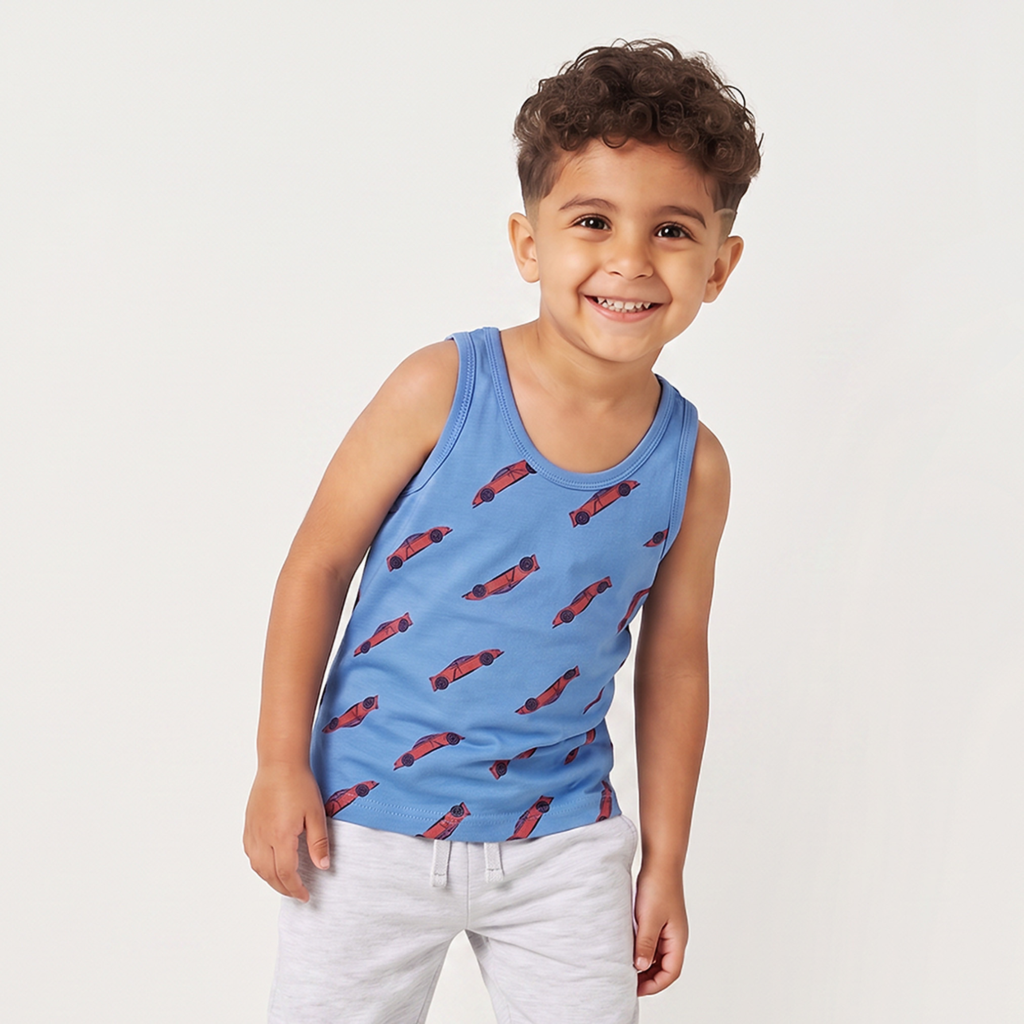 Pack of 5 Juniors Cotton Round Neck Vest with Racing Car Print-baby-boys-clothing-innerwear-image-5