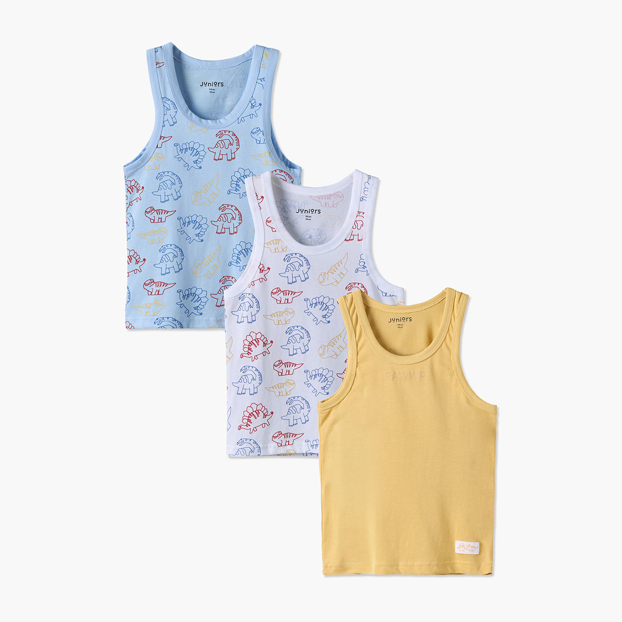 طقم فيست قطن بياقة مستديرة بطبعات ديناصورات من جونيورز - عبوة من 3 قطع-baby-boys-clothing-innerwear-image-1