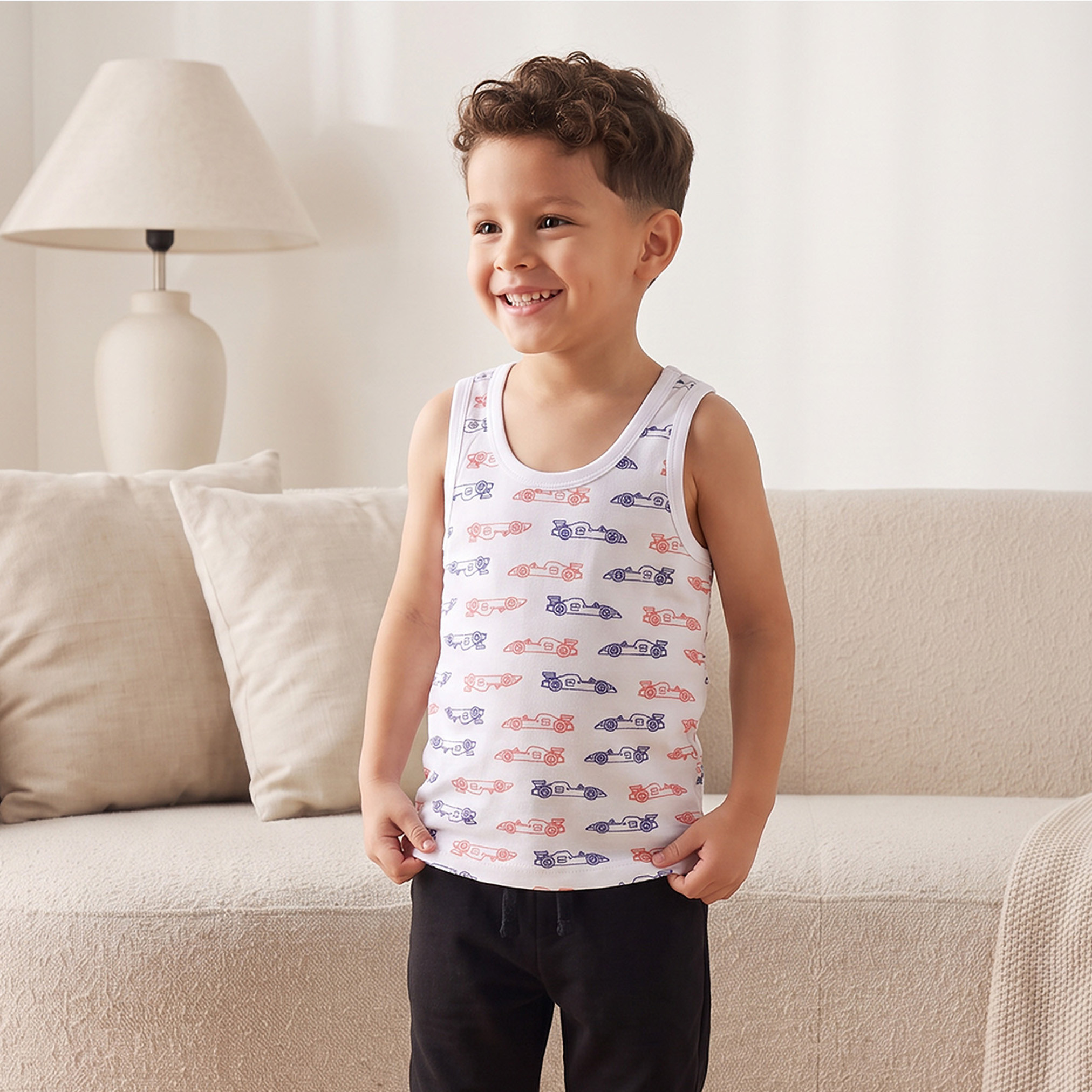 فيستات قطن بطبعات سيارات سباق وياقة مستديرة من جونيورز - عبوة 3 قطع-baby-boys-clothing-innerwear-image-4