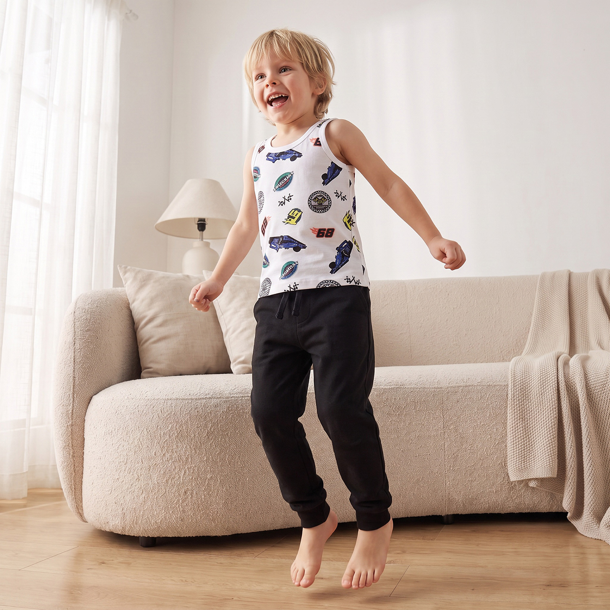 فيستات قطن بطبعات سيارات سباق وياقة مستديرة من جونيورز - عبوة 3 قطع-baby-boys-clothing-innerwear-image-5