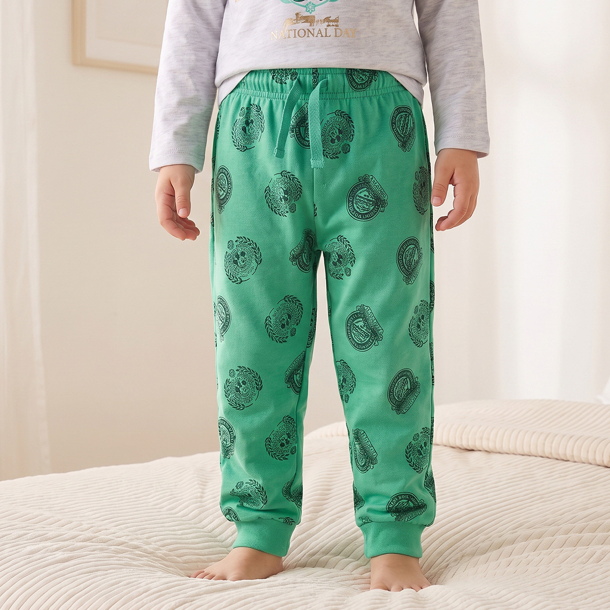 Disney Cotton Crew Neck Long Sleeves Pyjama Set with KSA National Day Print-boys-clothing-nightwear-image-3