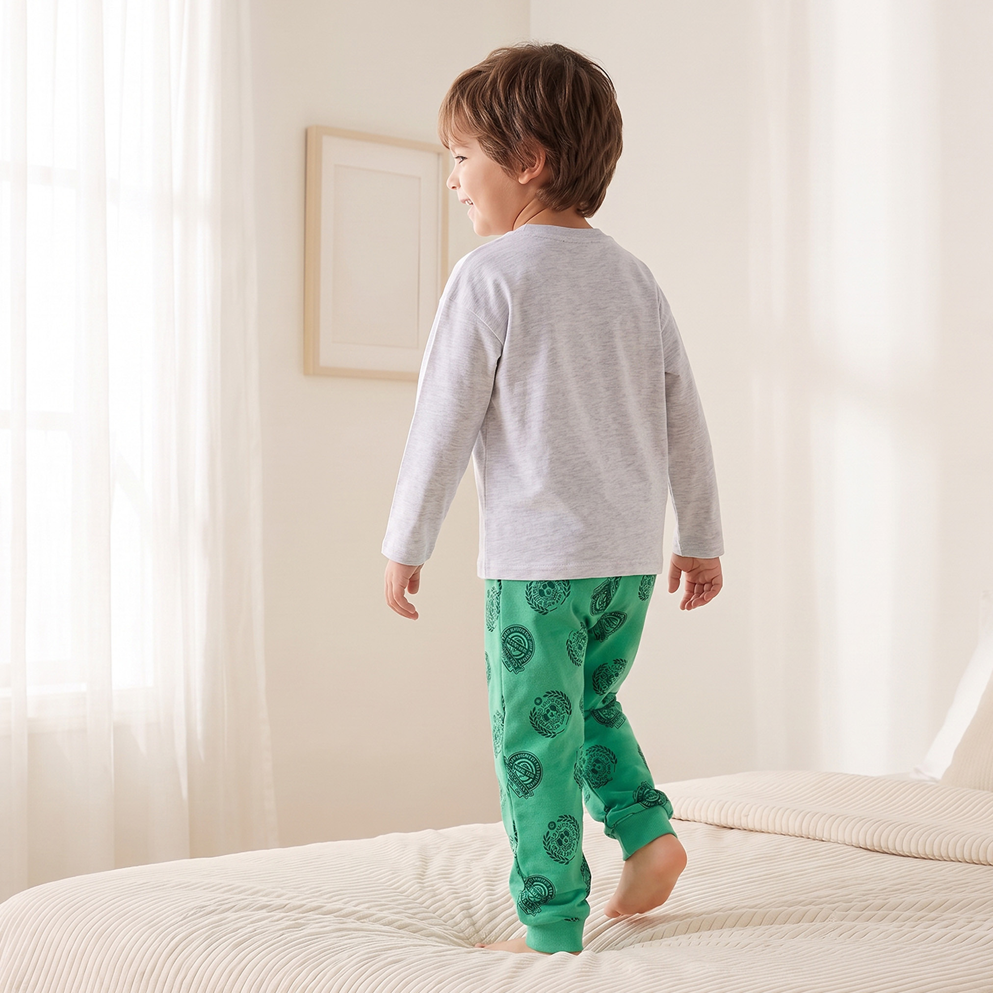 Disney Cotton Crew Neck Long Sleeves Pyjama Set with KSA National Day Print-boys-clothing-nightwear-image-4