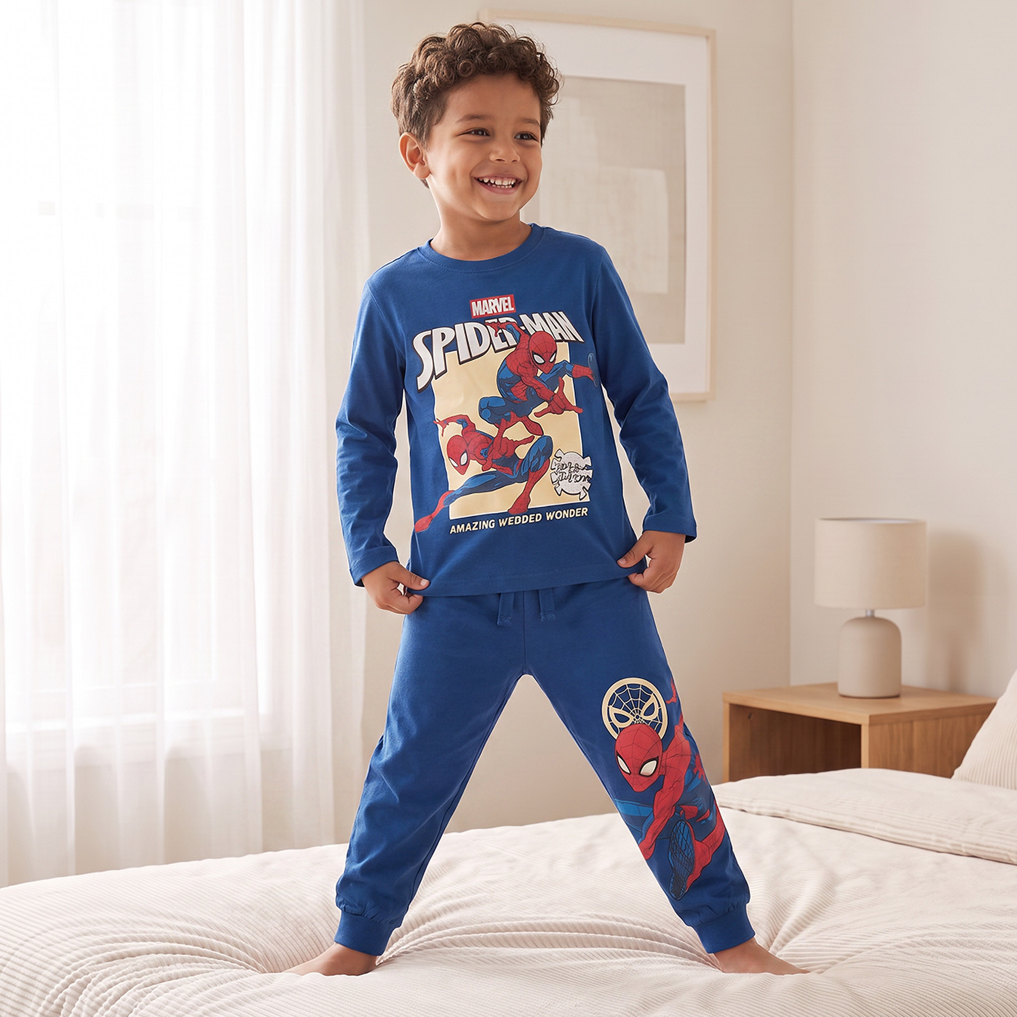 طقم بيجاما قطن بياقة ضيقة وأكمام طويلة وطبعات سبايدر مان من ديزني-boys-clothing-nightwear-image-4