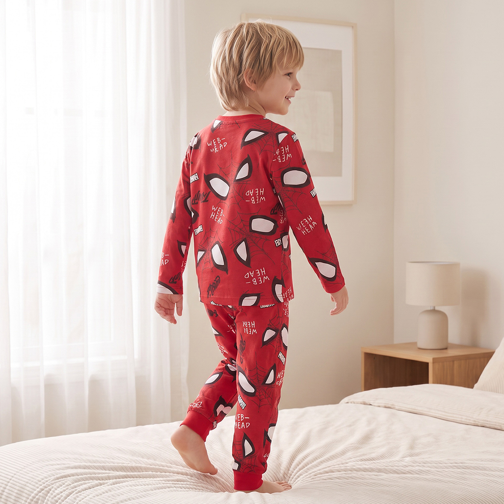 طقم بيجاما قطن بياقة ضيقة وأكمام طويلة وطبعات سبايدر مان من ديزني-boys-clothing-nightwear-image-5