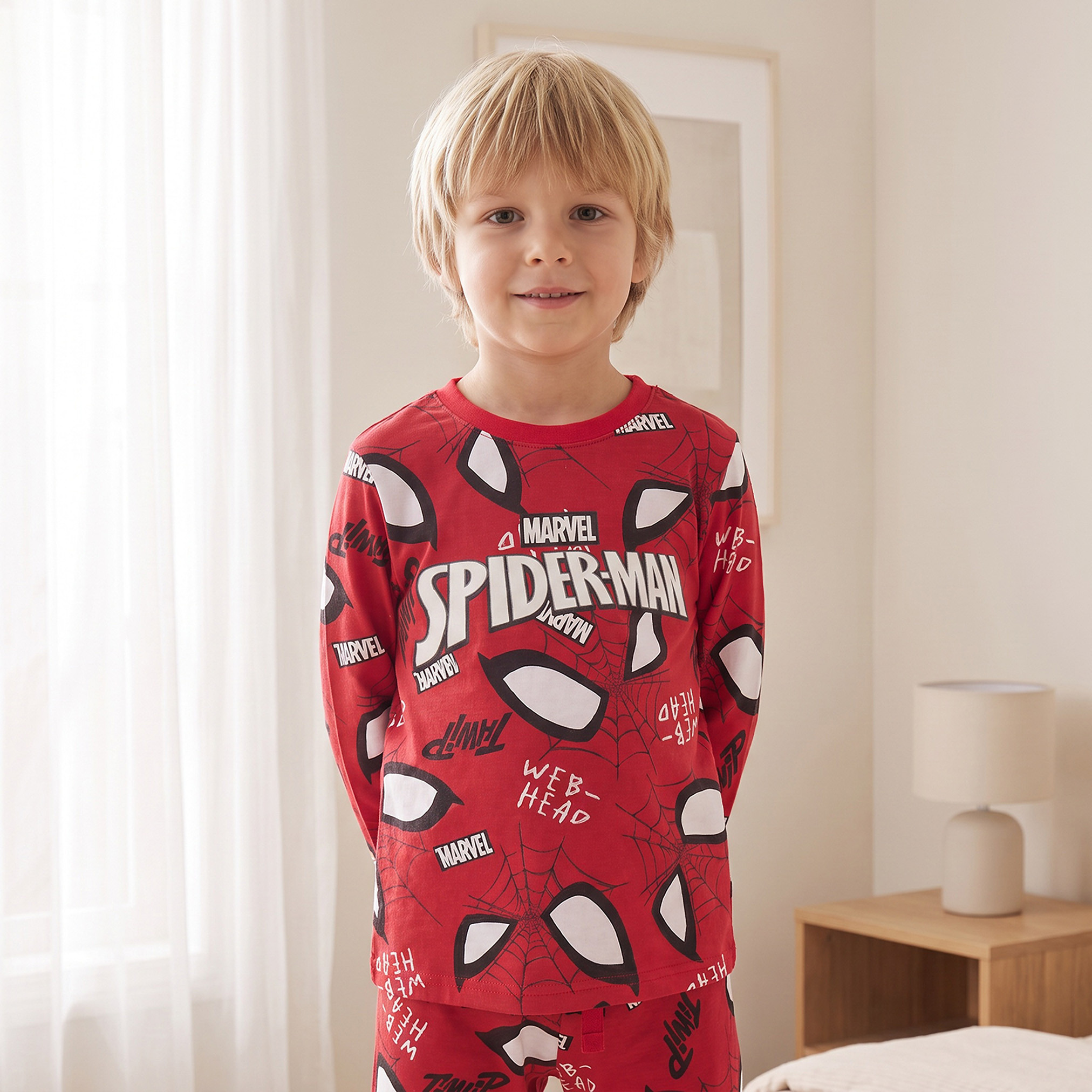طقم بيجاما قطن بياقة ضيقة وأكمام طويلة وطبعات سبايدر مان من ديزني-boys-clothing-nightwear-image-6