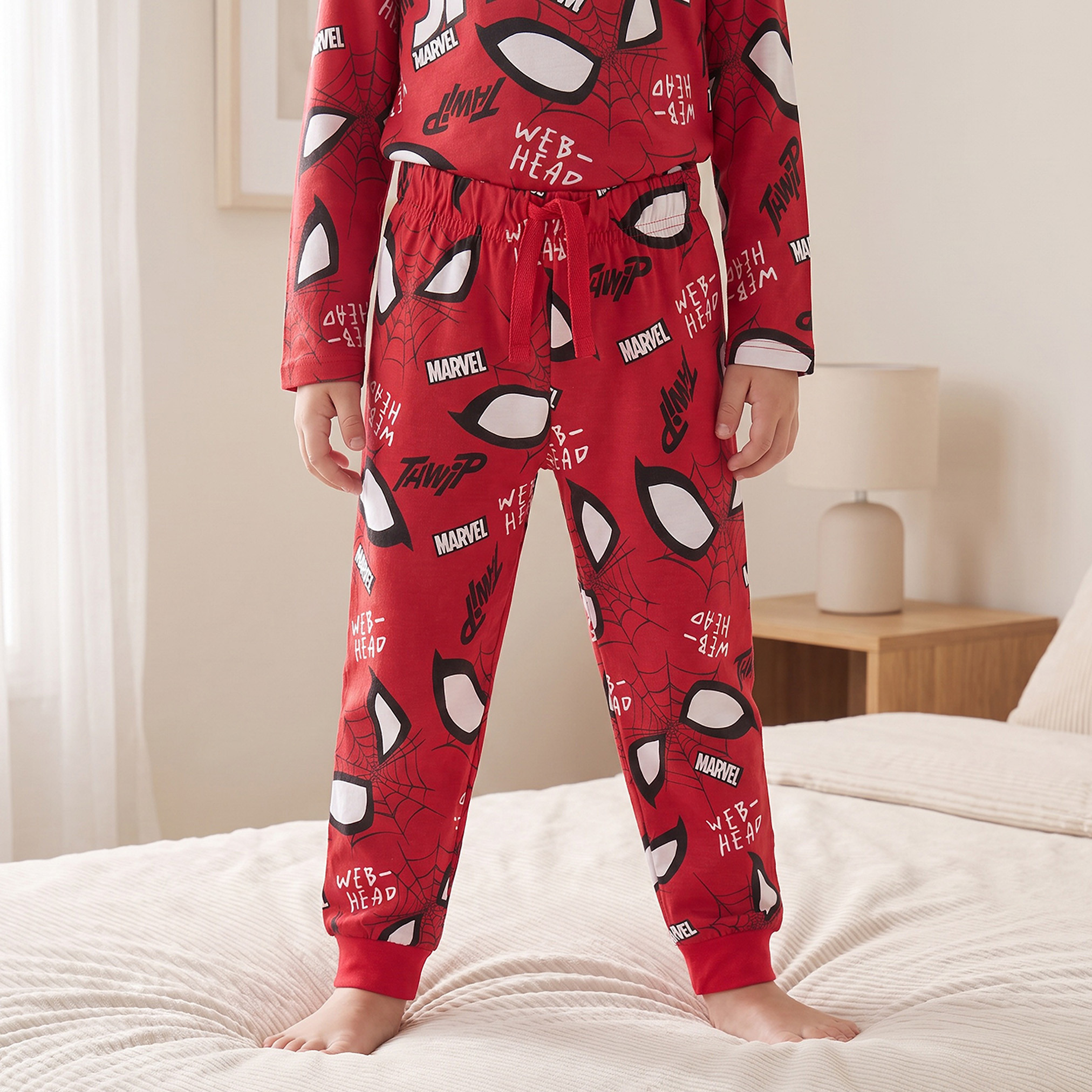 طقم بيجاما قطن بياقة ضيقة وأكمام طويلة وطبعات سبايدر مان من ديزني-boys-clothing-nightwear-image-7