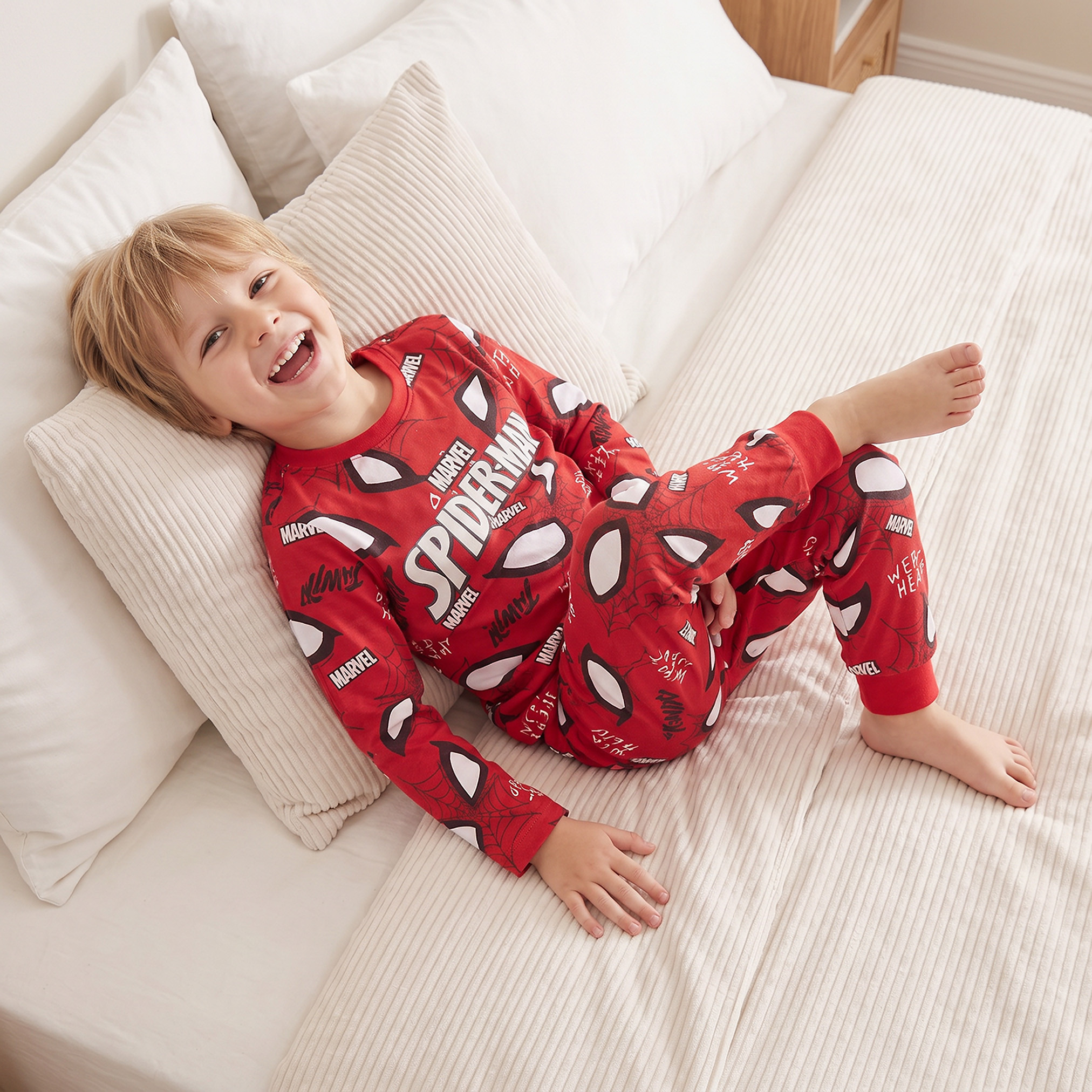 طقم بيجاما قطن بياقة ضيقة وأكمام طويلة وطبعات سبايدر مان من ديزني-boys-clothing-nightwear-image-9