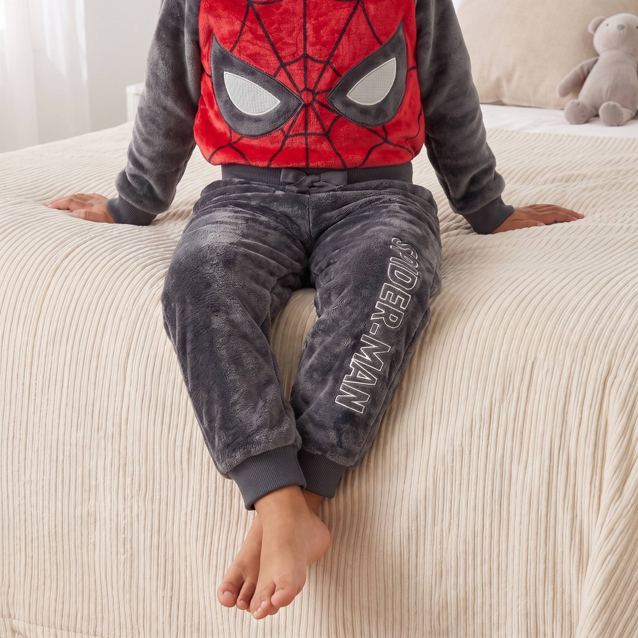 طقم بيجاما بأكمام طويلة وياقة مستديرة بطبعات سبايدرمان بارزة الملمس-boys-clothing-nightwear-image-3