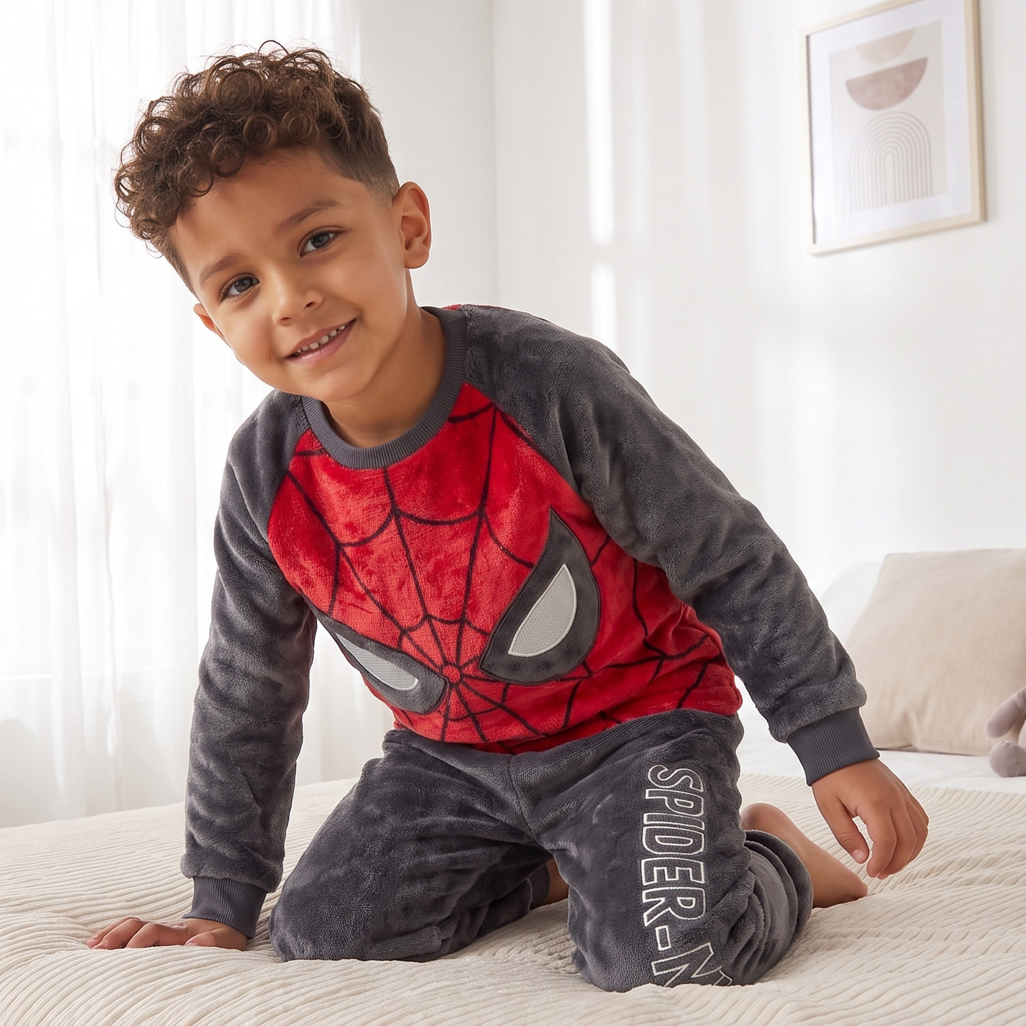 طقم بيجاما بأكمام طويلة وياقة مستديرة بطبعات سبايدرمان بارزة الملمس-boys-clothing-nightwear-image-6