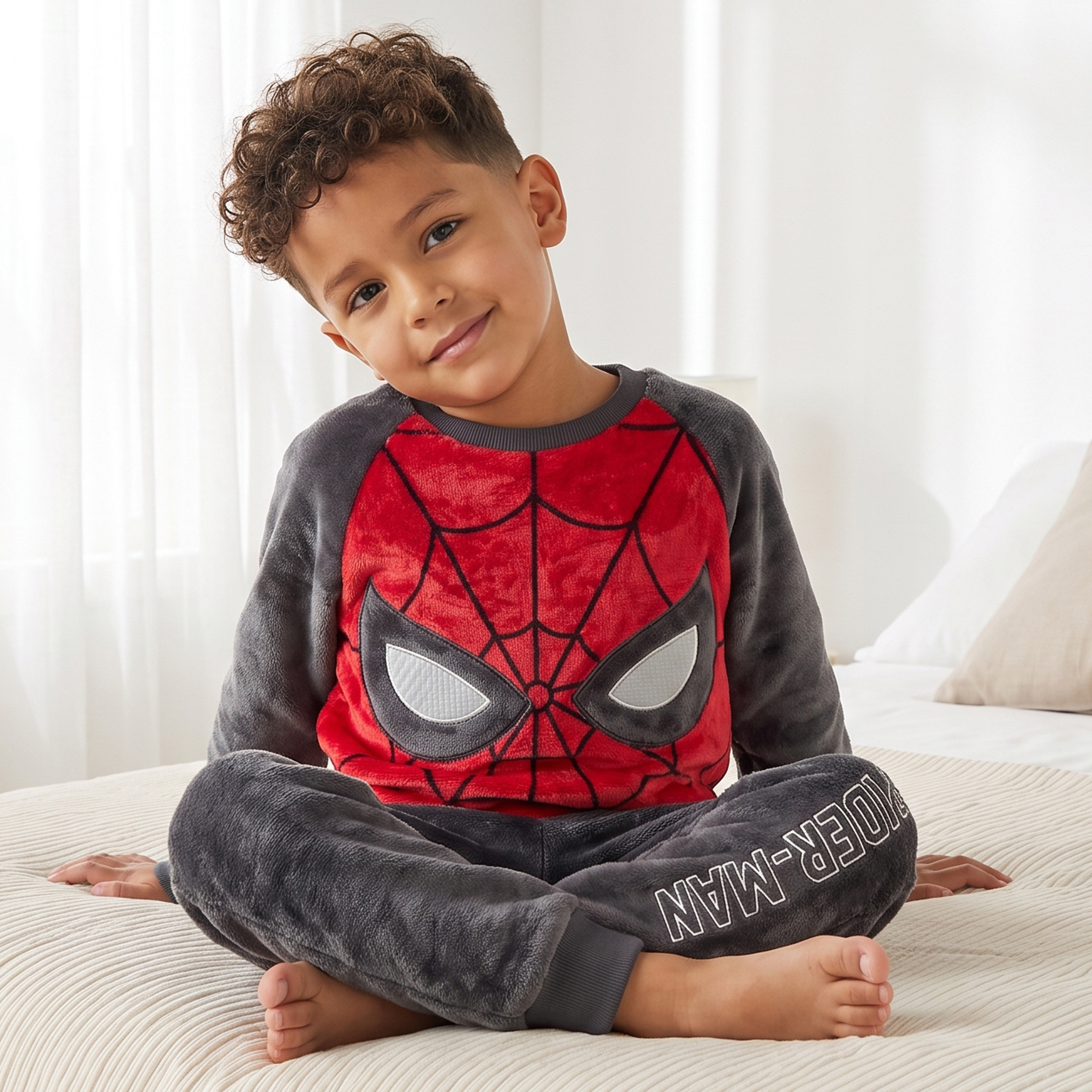 طقم بيجاما بأكمام طويلة وياقة مستديرة بطبعات سبايدرمان بارزة الملمس-boys-clothing-nightwear-image-7