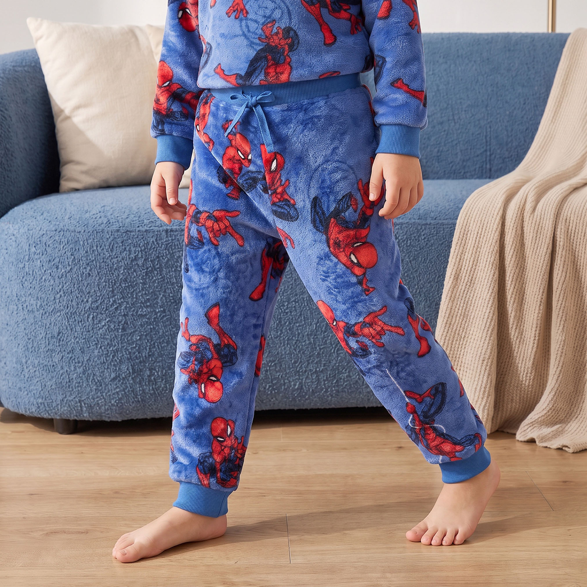 طقم بيجاما قطني بياقة بغطاء رأس وأكمام طويلة بطبعة سبايدر مان من جونيورز-boys-clothing-nightwear-image-3
