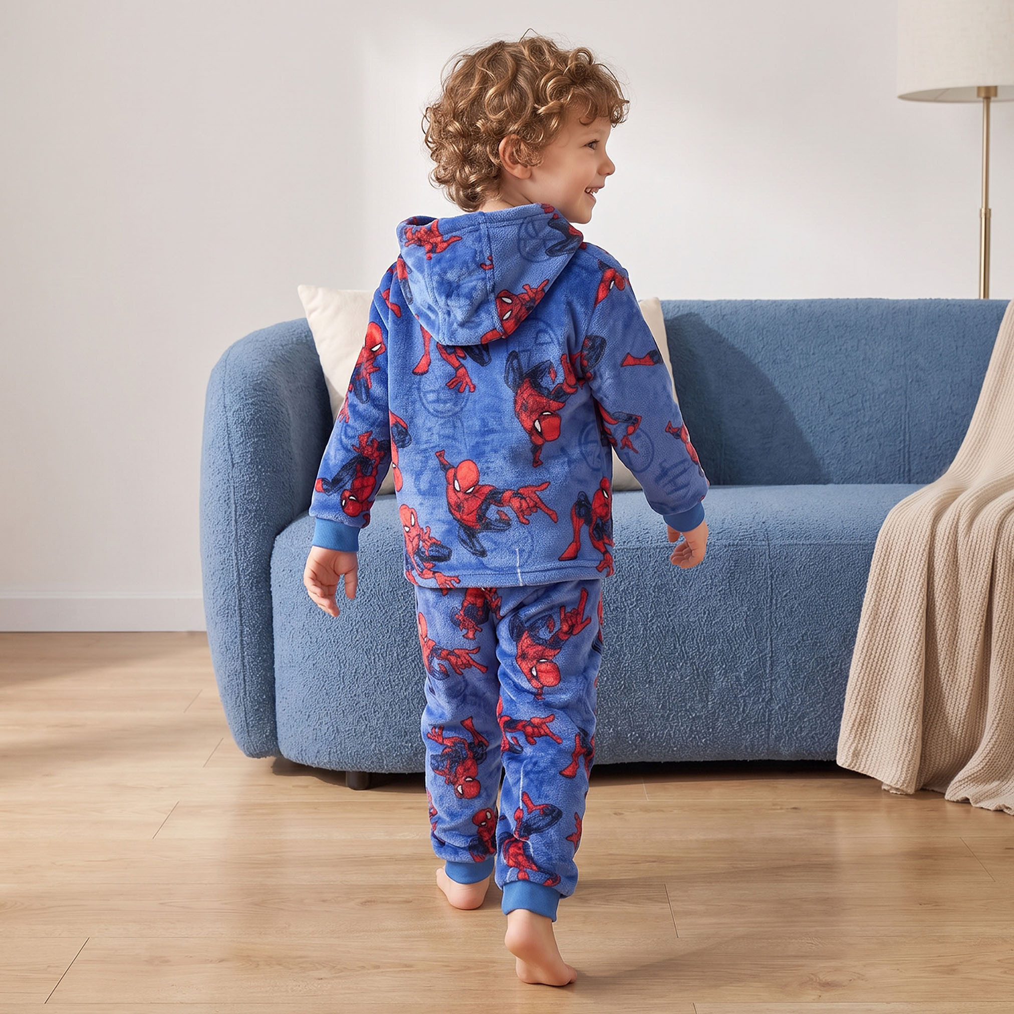 طقم بيجاما قطني بياقة بغطاء رأس وأكمام طويلة بطبعة سبايدر مان من جونيورز-boys-clothing-nightwear-image-4