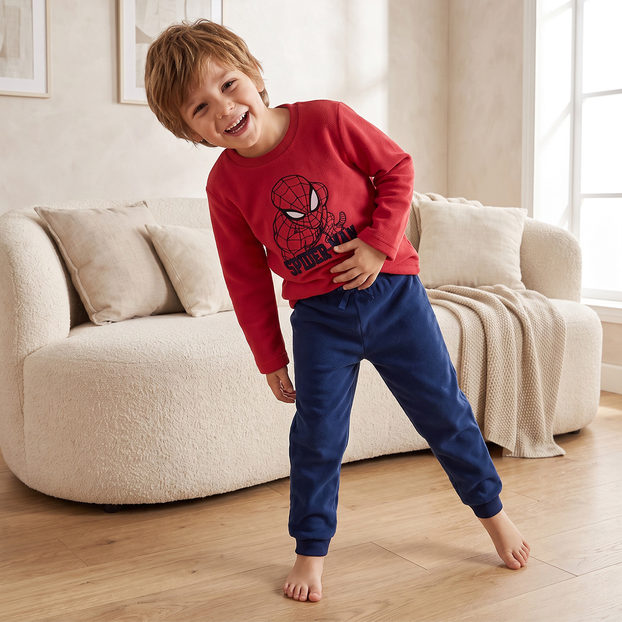 طقم بيجاما قطني بياقة مستديرة وأكمام طويلة مطرز بطبعة سبايدر مان من ديزني-boys-clothing-nightwear-image-1