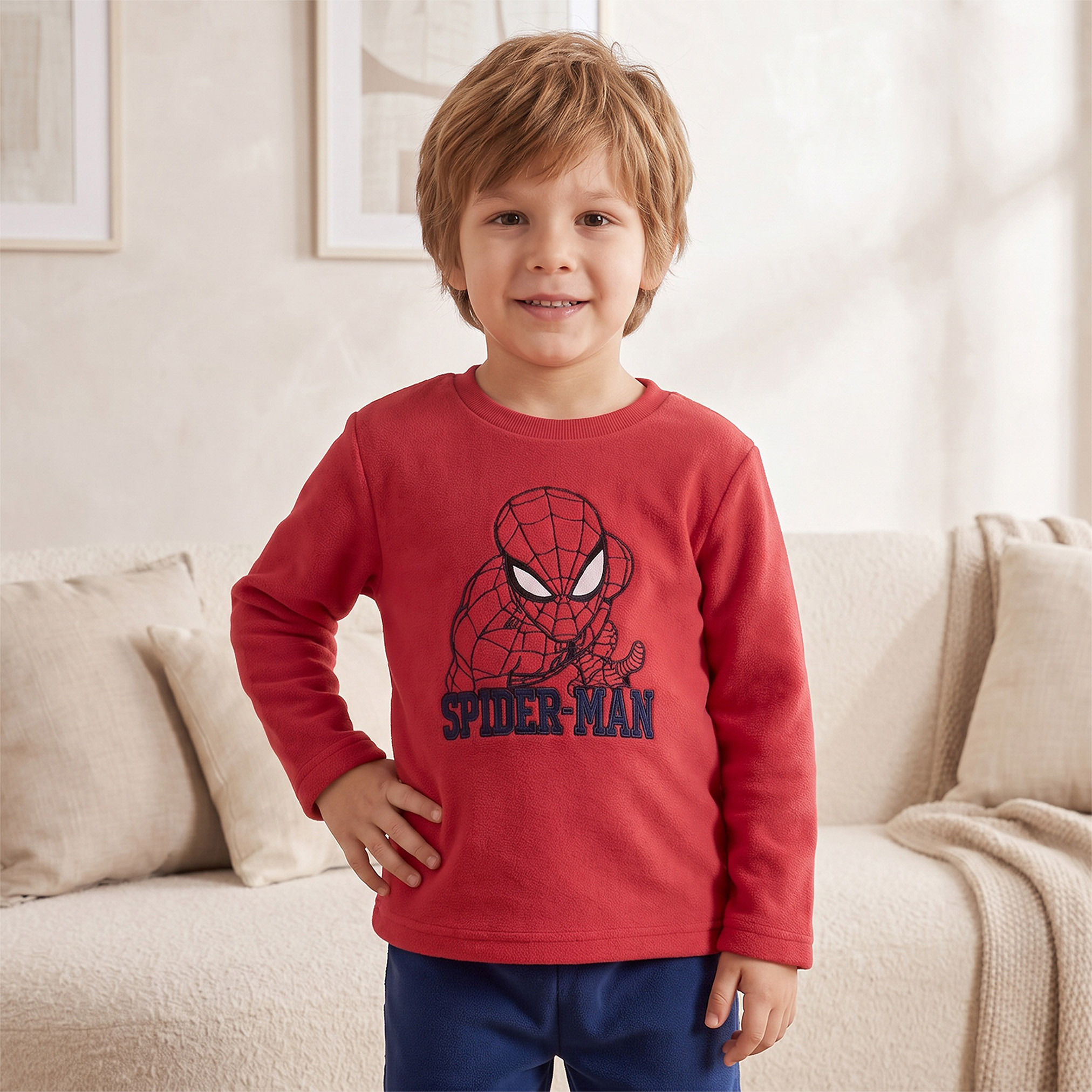 طقم بيجاما قطني بياقة مستديرة وأكمام طويلة مطرز بطبعة سبايدر مان من ديزني-boys-clothing-nightwear-image-2