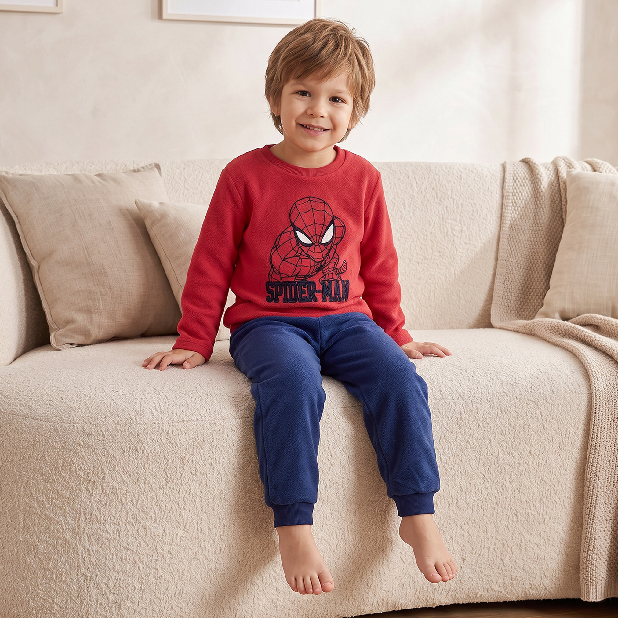 طقم بيجاما قطني بياقة مستديرة وأكمام طويلة مطرز بطبعة سبايدر مان من ديزني-boys-clothing-nightwear-image-7