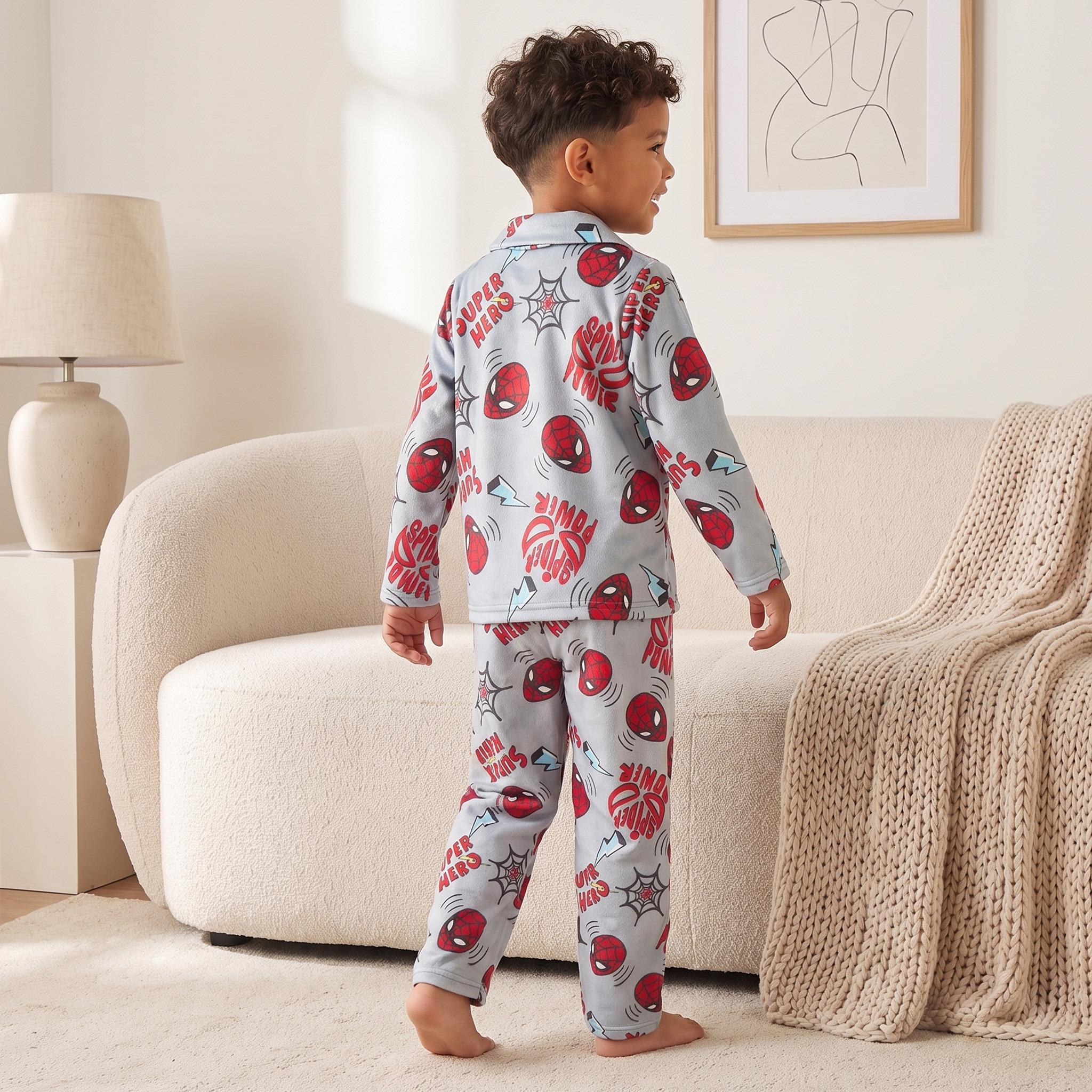 طقم بيجاما قطن بياقة وطبعات سبايدرمان وأكمام طويلة-boys-clothing-nightwear-image-4