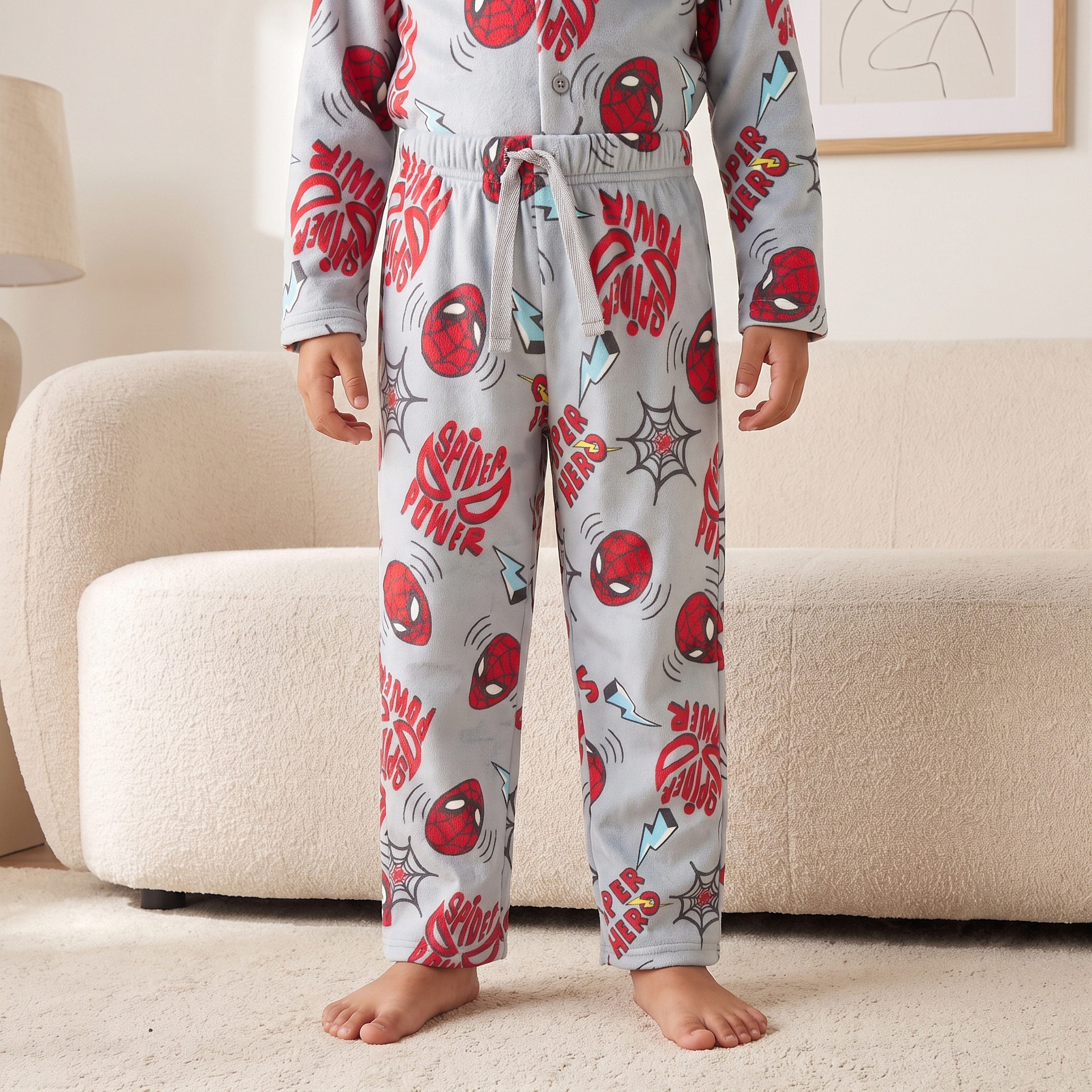 طقم بيجاما قطن بياقة وطبعات سبايدرمان وأكمام طويلة-boys-clothing-nightwear-image-3