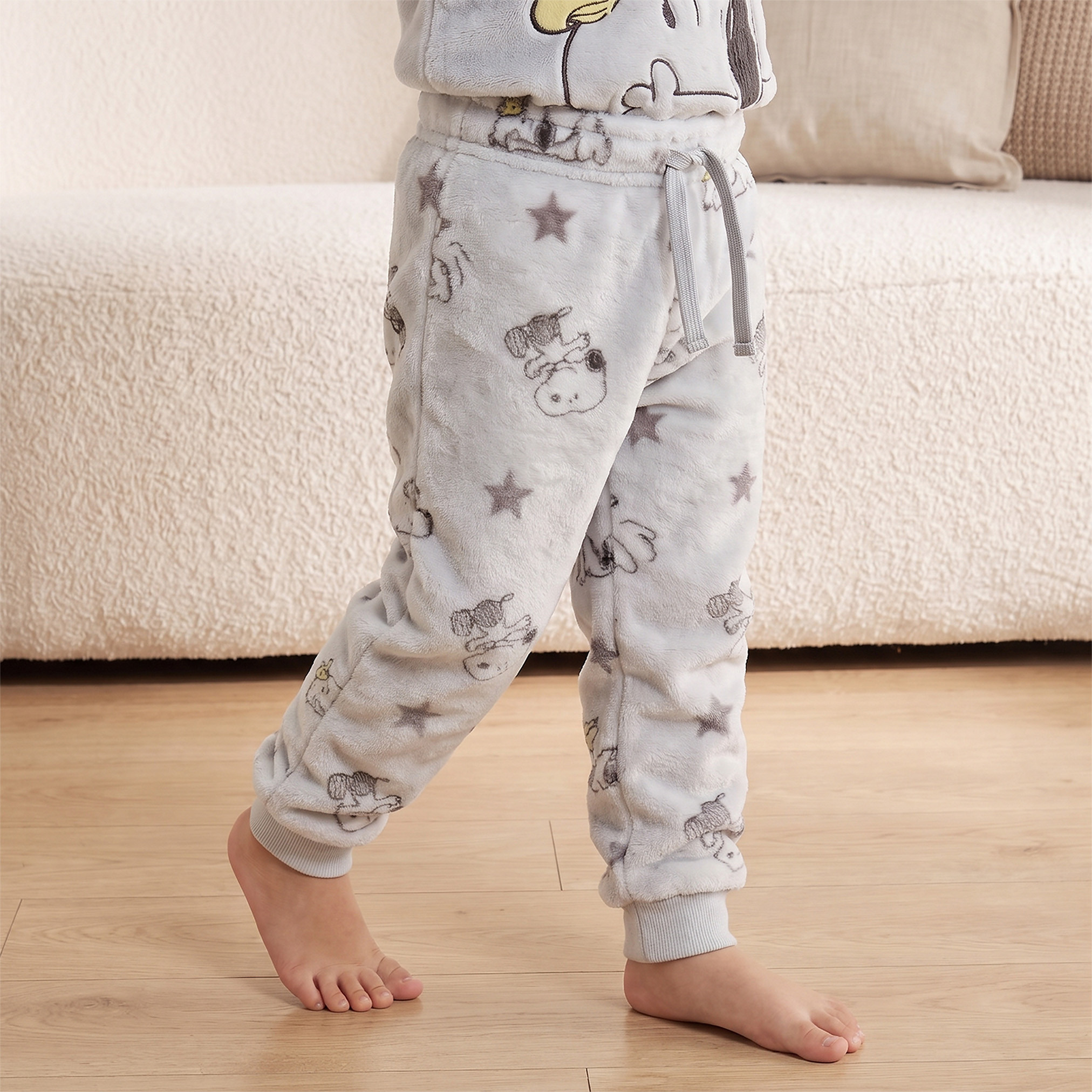 Cotton Hooded Neck Long Sleeves Pyjama Set with Snoopy Embroidery-boys-clothing-nightwear-image-3