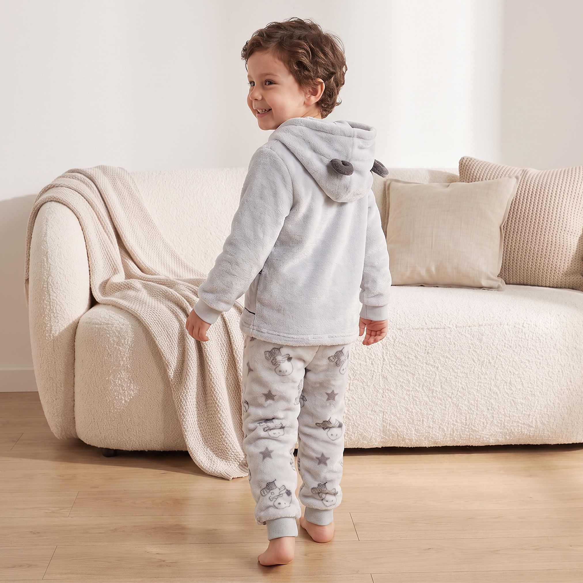 Cotton Hooded Neck Long Sleeves Pyjama Set with Snoopy Embroidery-boys-clothing-nightwear-image-4