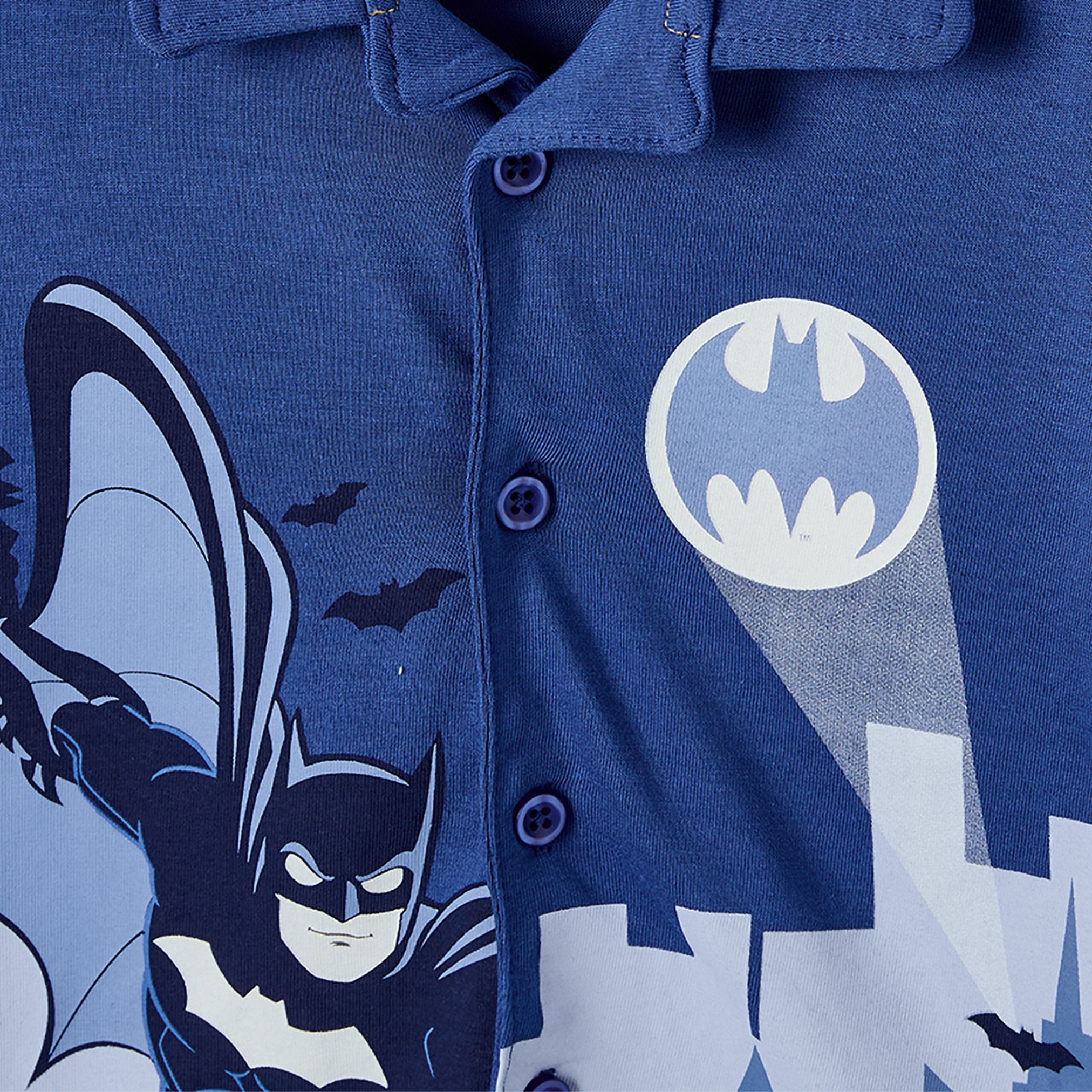 Cotton Collared Long Sleeves Pyjama Set with Batman Print-boys-clothing-nightwear-image-5