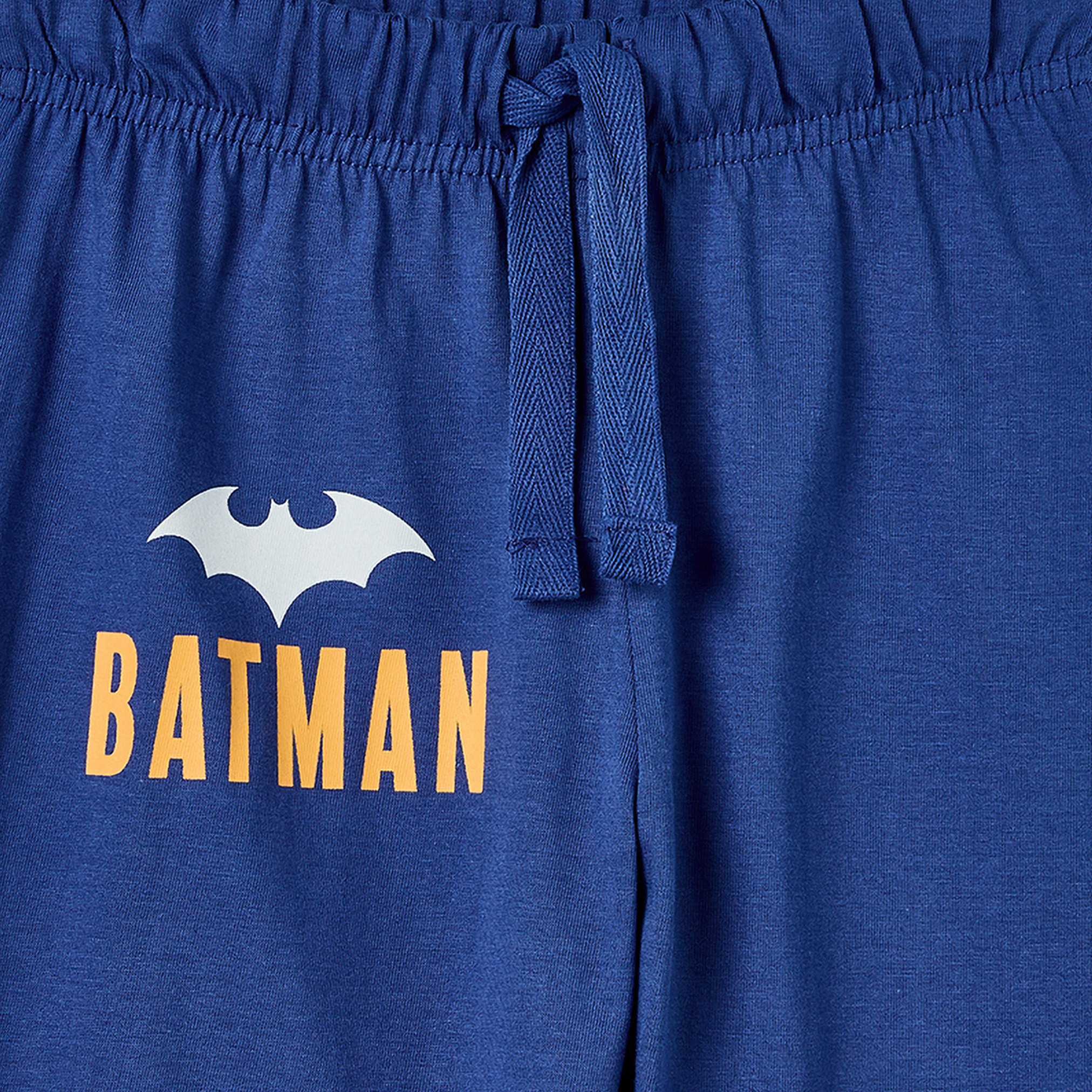 Cotton Collared Long Sleeves Pyjama Set with Batman Print-boys-clothing-nightwear-image-6