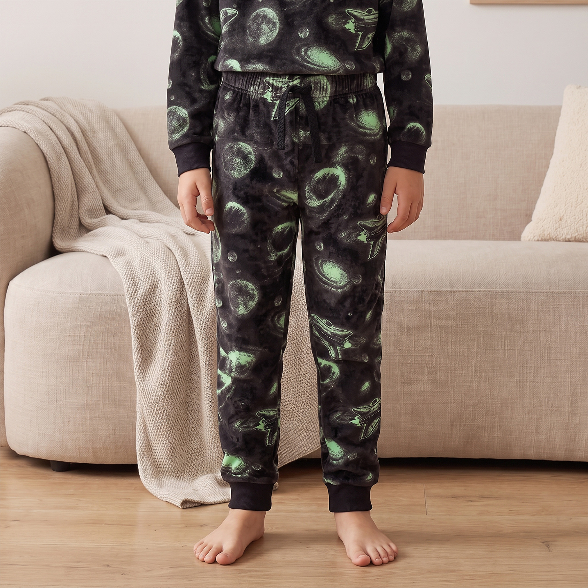 Juniors Cotton Crew Neck Long Sleeves Pyjama Set with Space Print-boys-clothing-nightwear-image-3
